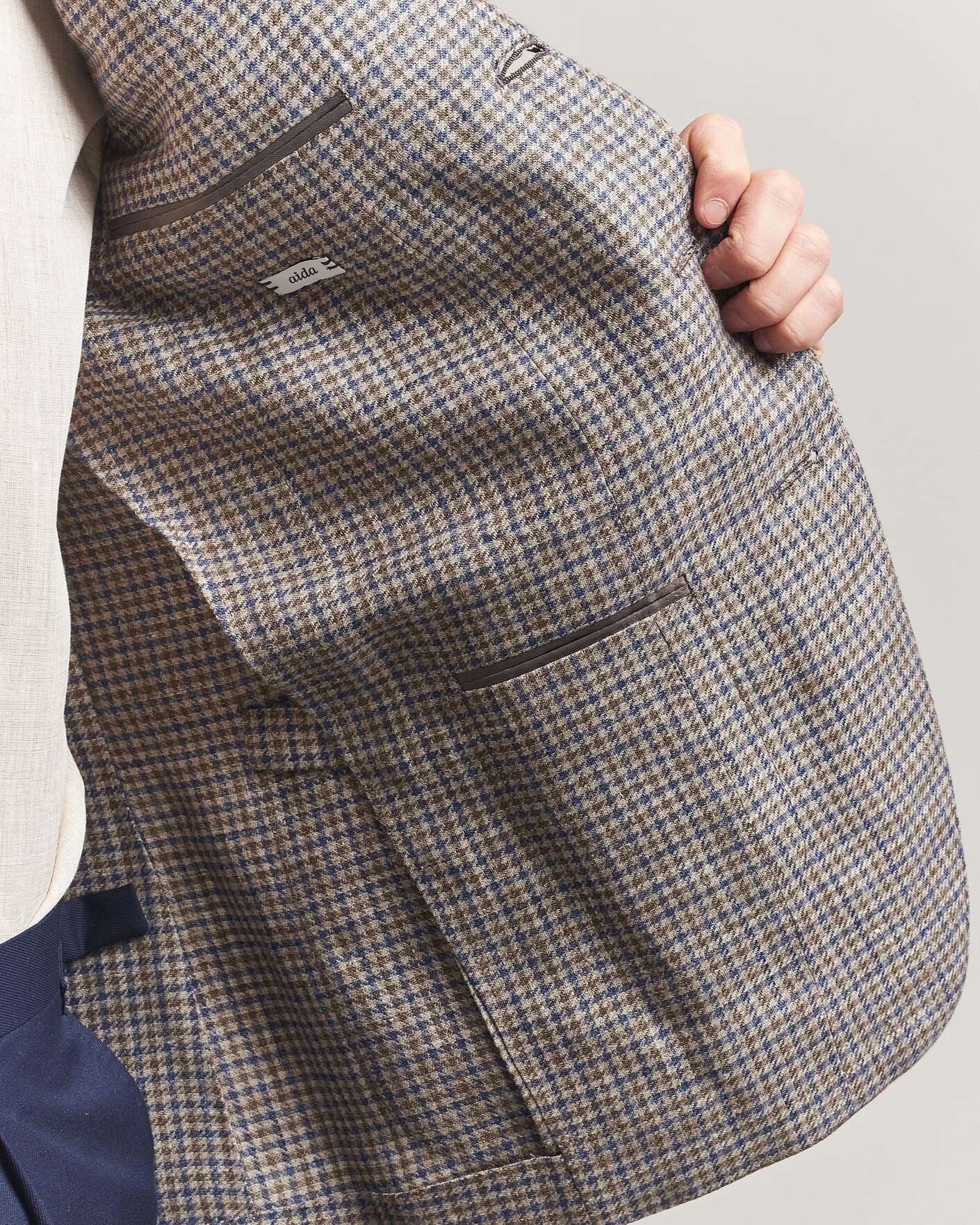 Hombres | Blazers | Caruso | Aida Linen/Wool Blazer Navy/Grey Check