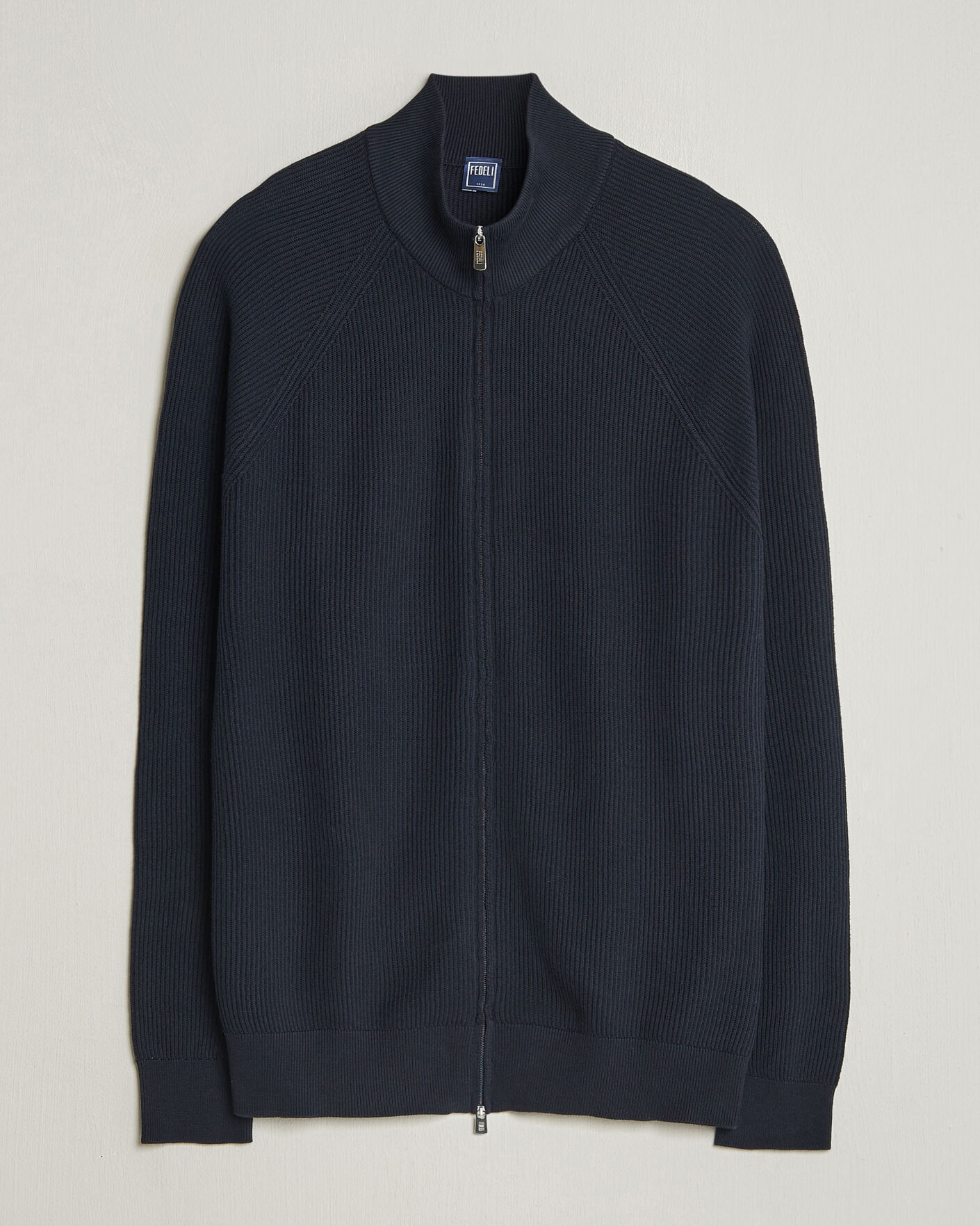 Hombres | Jerséis y prendas de punto | Fedeli | Giza Cotton Full Zip Sweater Navy