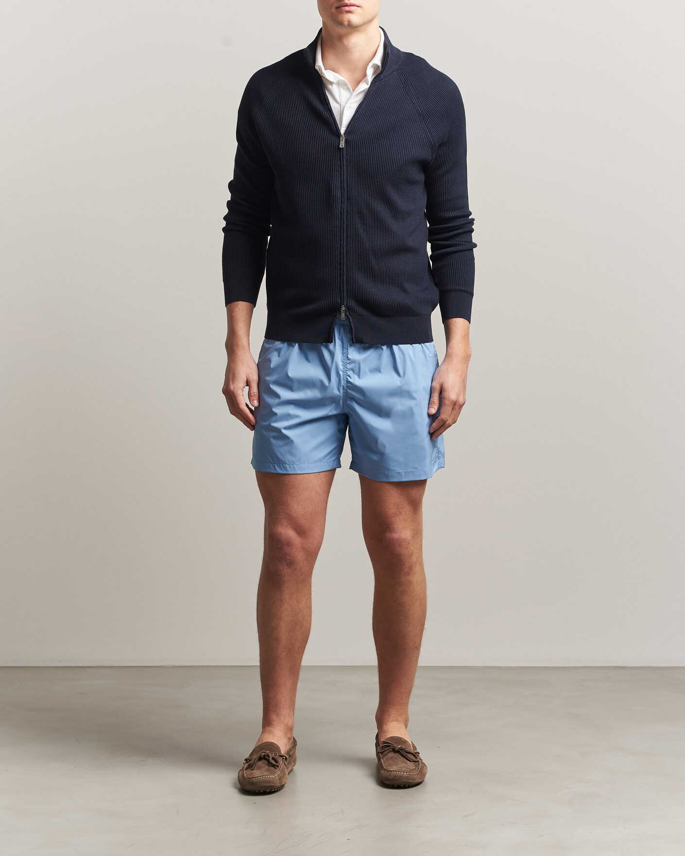 Hombres | Jerséis y prendas de punto | Fedeli | Giza Cotton Full Zip Sweater Navy