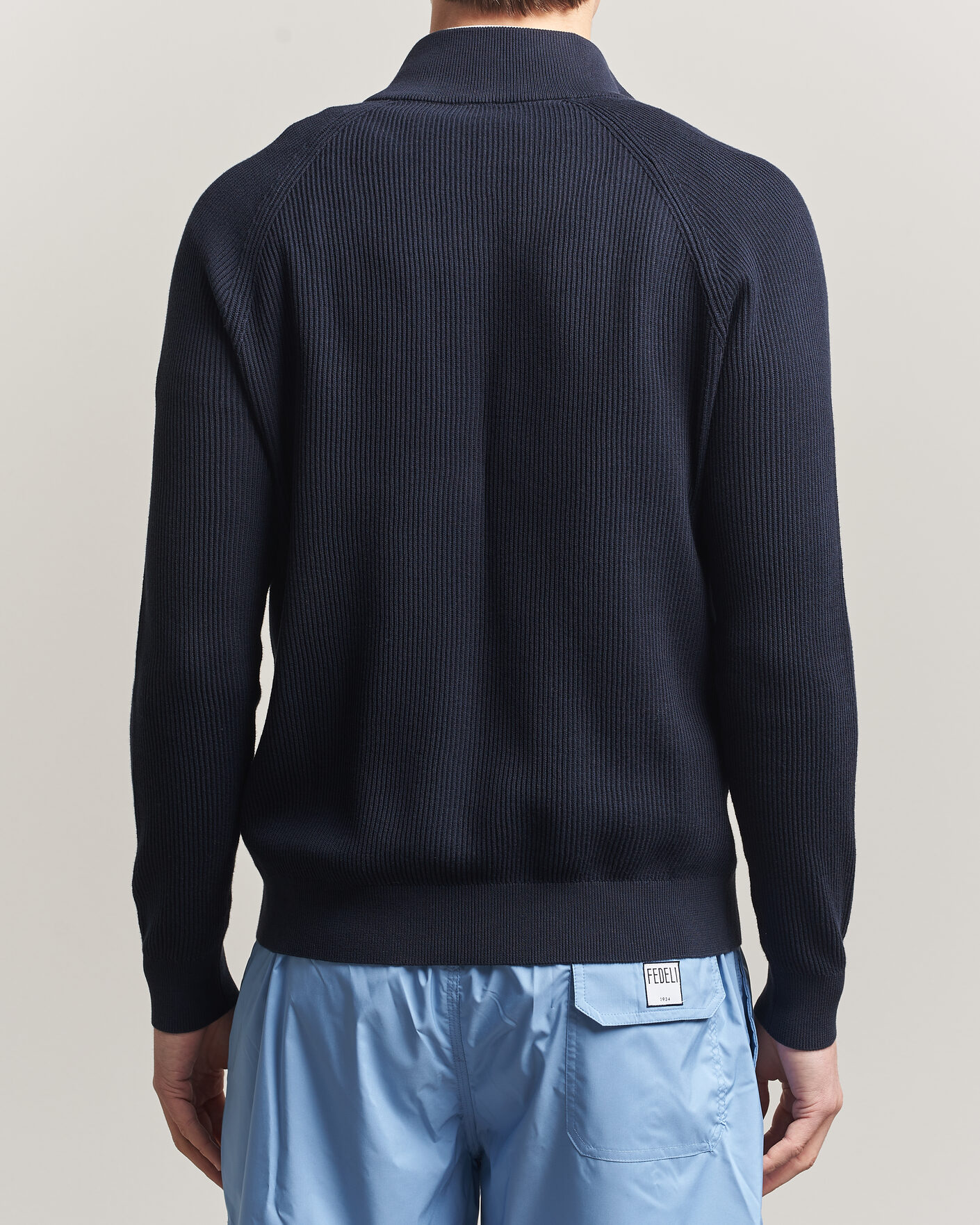 Hombres | Jerséis y prendas de punto | Fedeli | Giza Cotton Full Zip Sweater Navy
