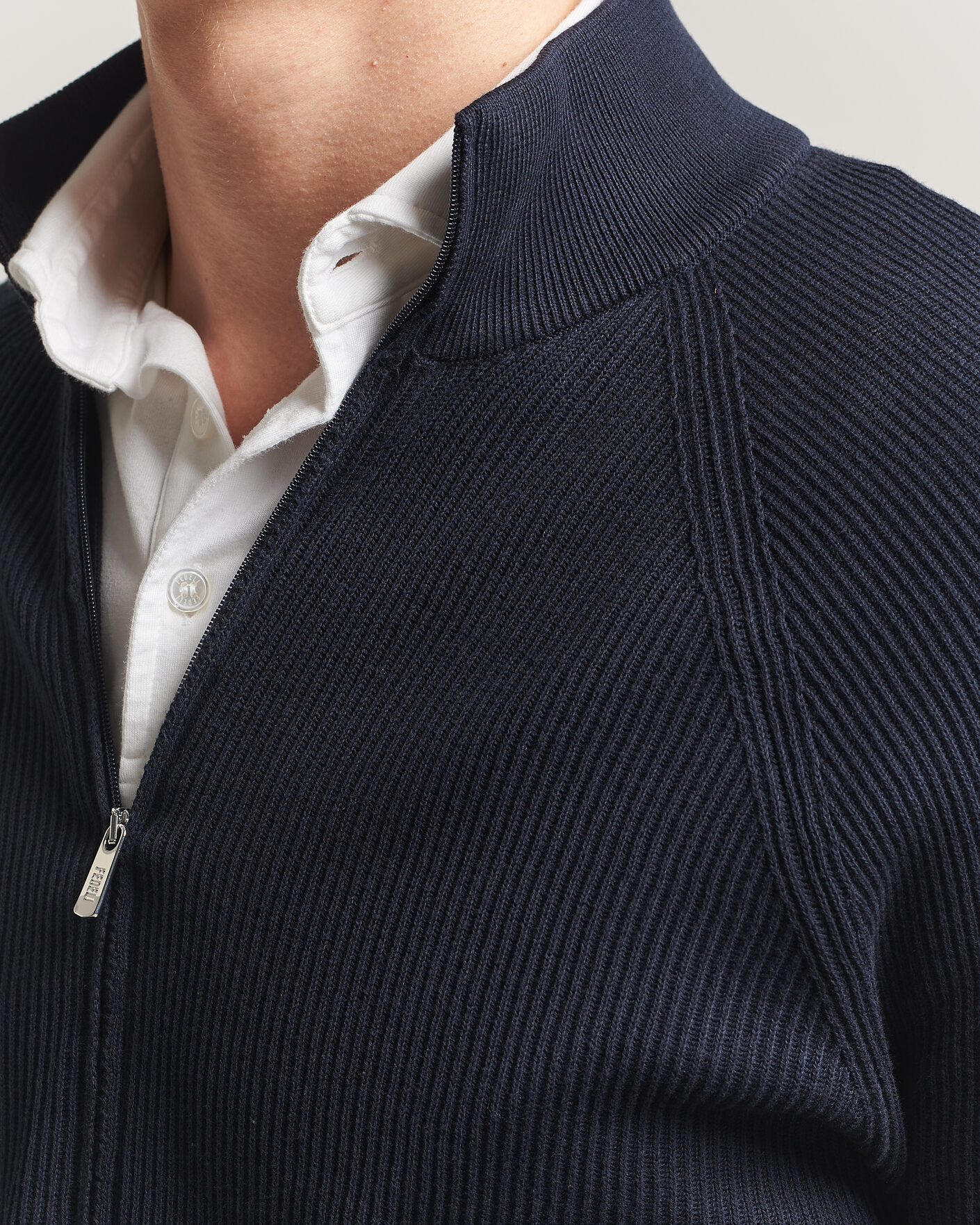 Hombres | Jerséis y prendas de punto | Fedeli | Giza Cotton Full Zip Sweater Navy