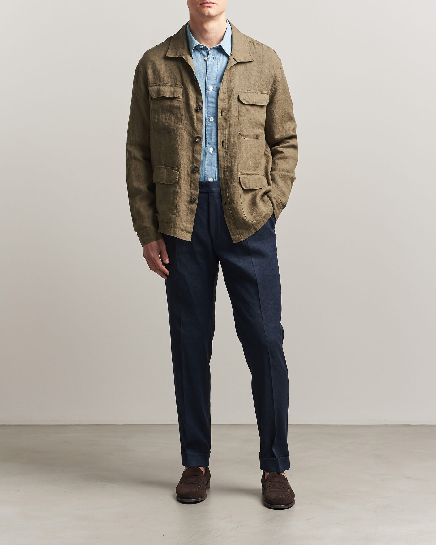 Hombres | Abrigos y chaquetas | Herno | Linen Safari Jacket Military