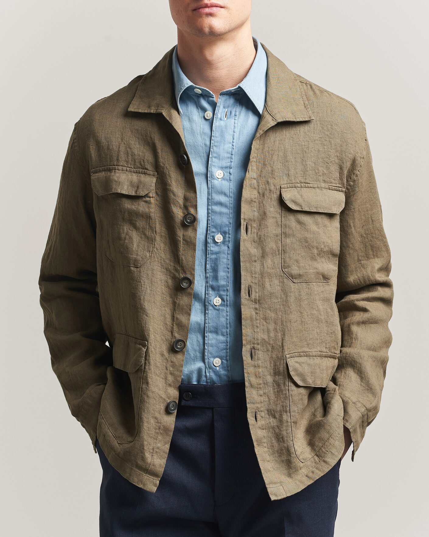 Hombres | Abrigos y chaquetas | Herno | Linen Safari Jacket Military