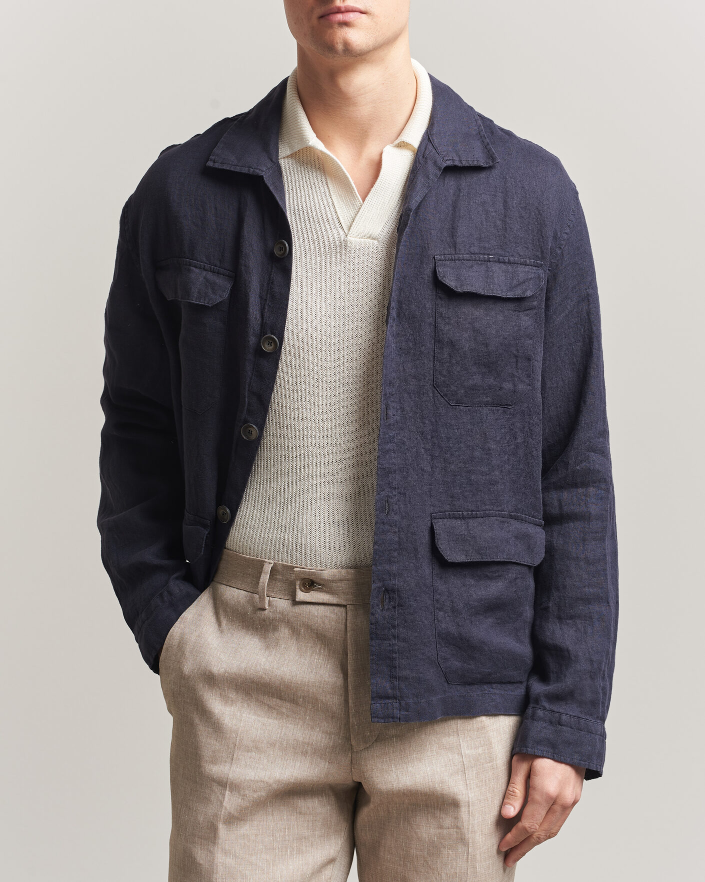 Hombres | Abrigos y chaquetas | Herno | Linen Safari Jacket Navy