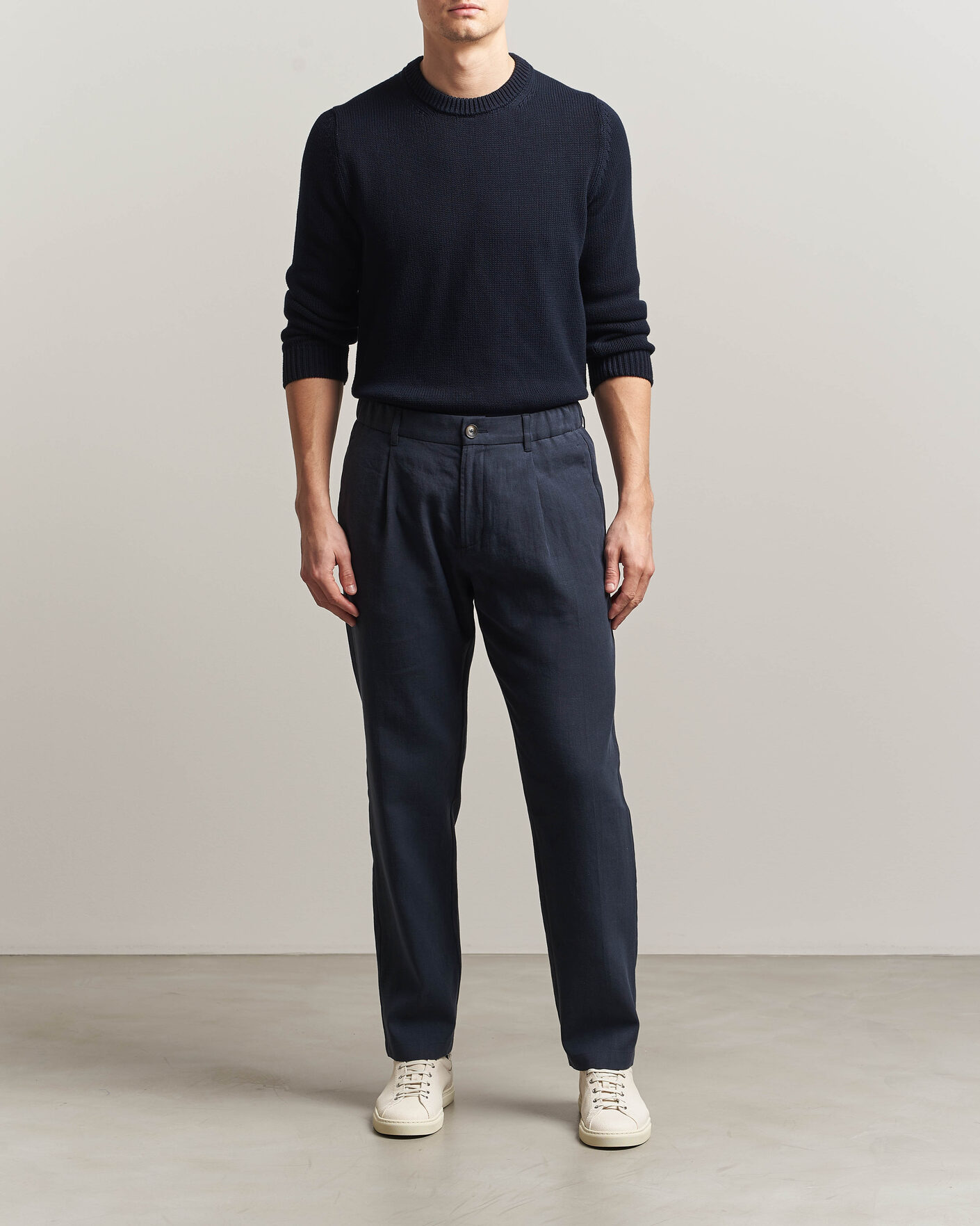 Hombres | Pantalones | Herno | Cotton/Linen Drawstring Pants Navy