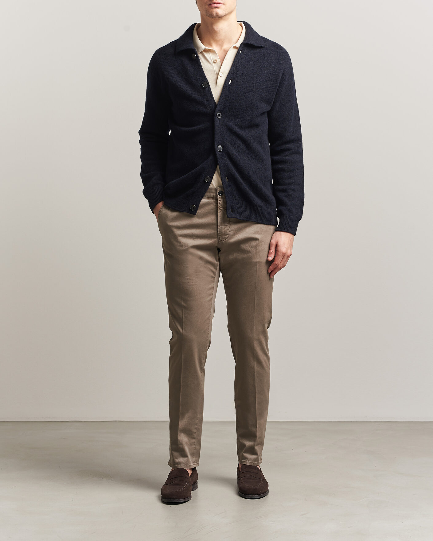 Hombres | Pantalones | Incotex | Slim Fit Garment Dyed Slacks Taupe