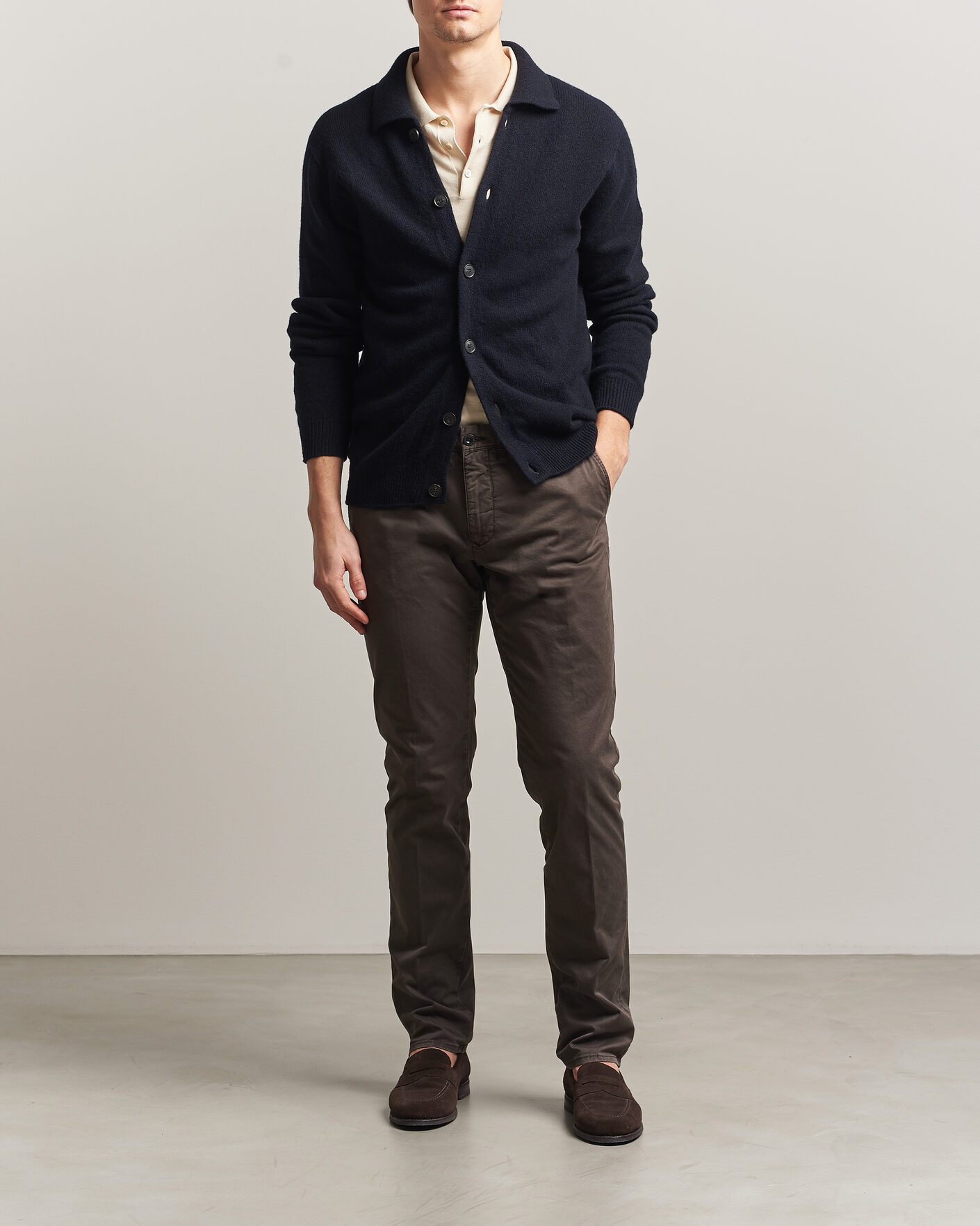Hombres | Pantalones | Incotex | Slim Fit Garment Dyed Slacks Dark Brown