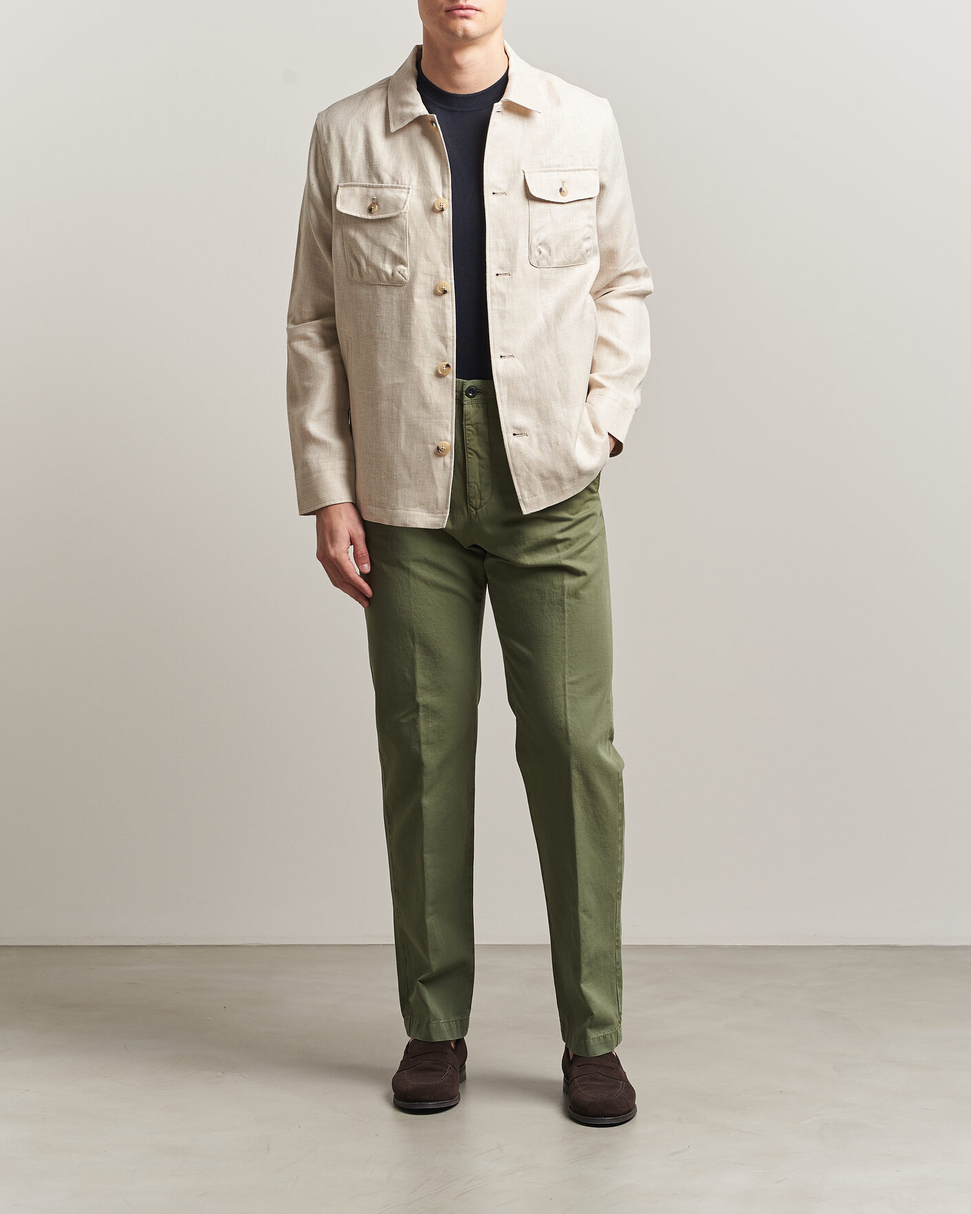 Hombres | Pantalones | Incotex | Regular Fit Cotton/Linen Slacks Military