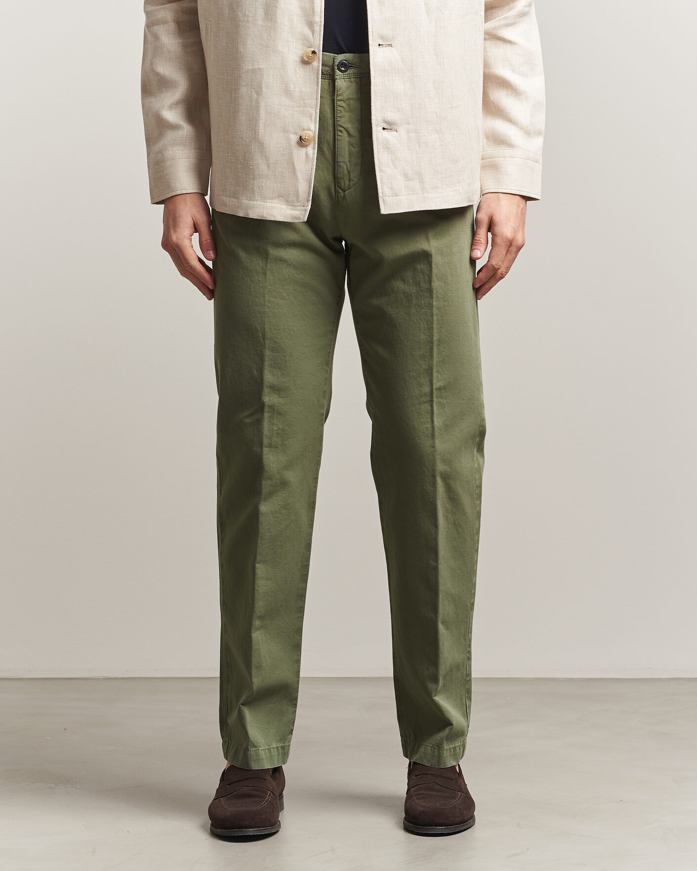 Hombres | Pantalones | Incotex | Regular Fit Cotton/Linen Slacks Military