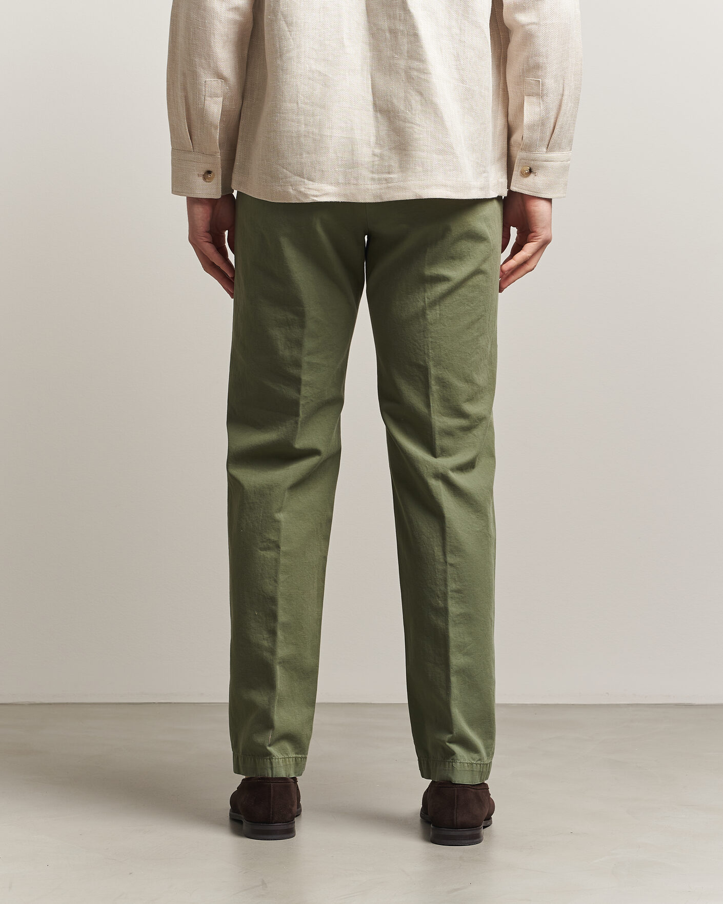 Hombres | Pantalones | Incotex | Regular Fit Cotton/Linen Slacks Military