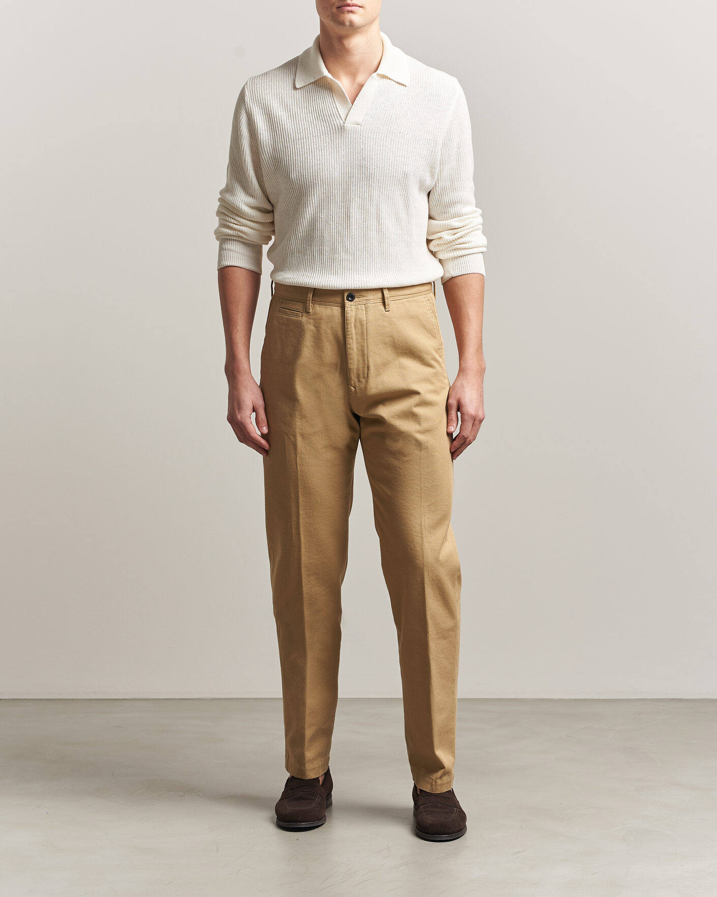 Hombres | Pantalones | Incotex | Regular Fit Uniform Cotton Slacks Khaki