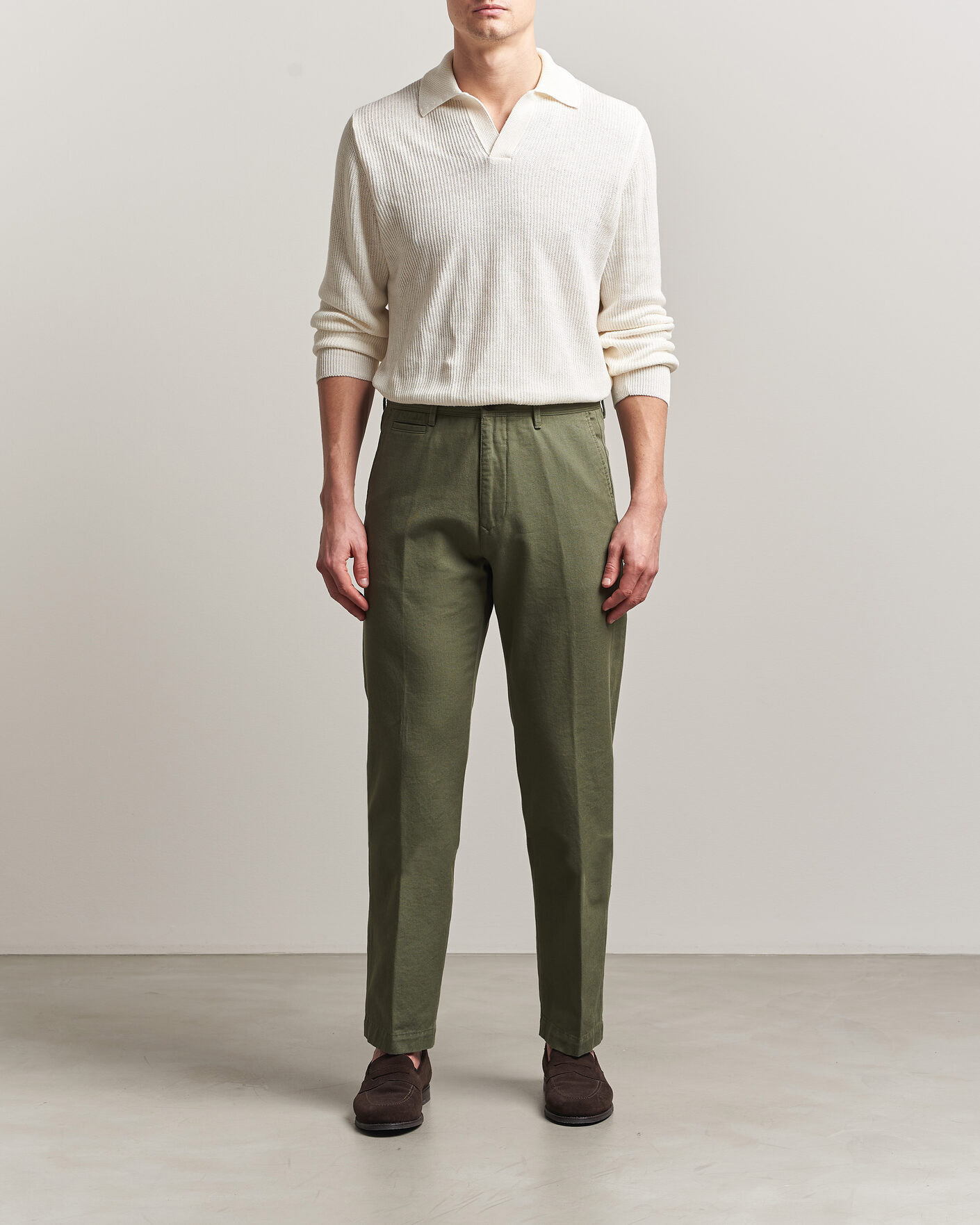 Hombres | Pantalones | Incotex | Regular Fit Uniform Cotton Slacks Military