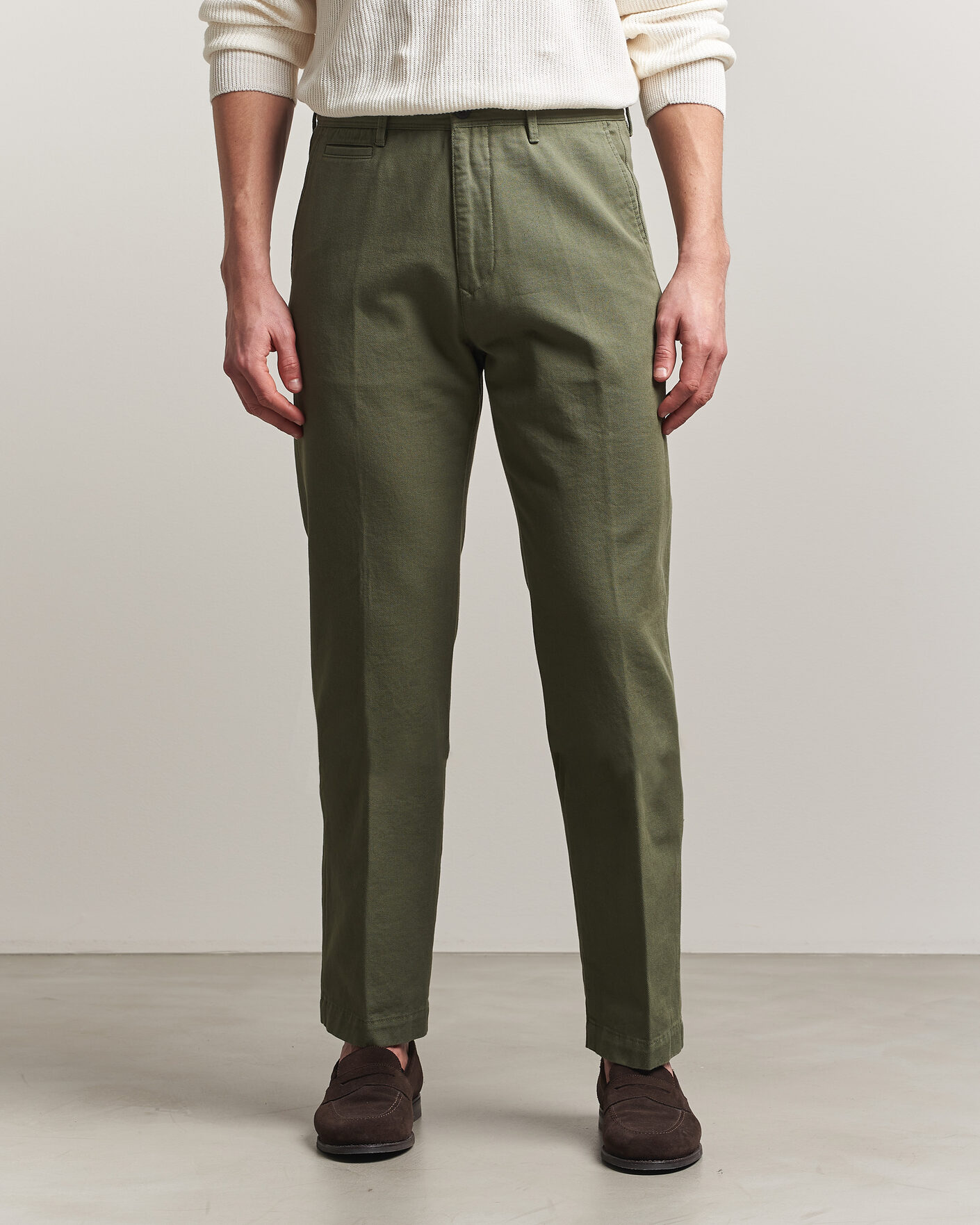 Hombres | Pantalones | Incotex | Regular Fit Uniform Cotton Slacks Military