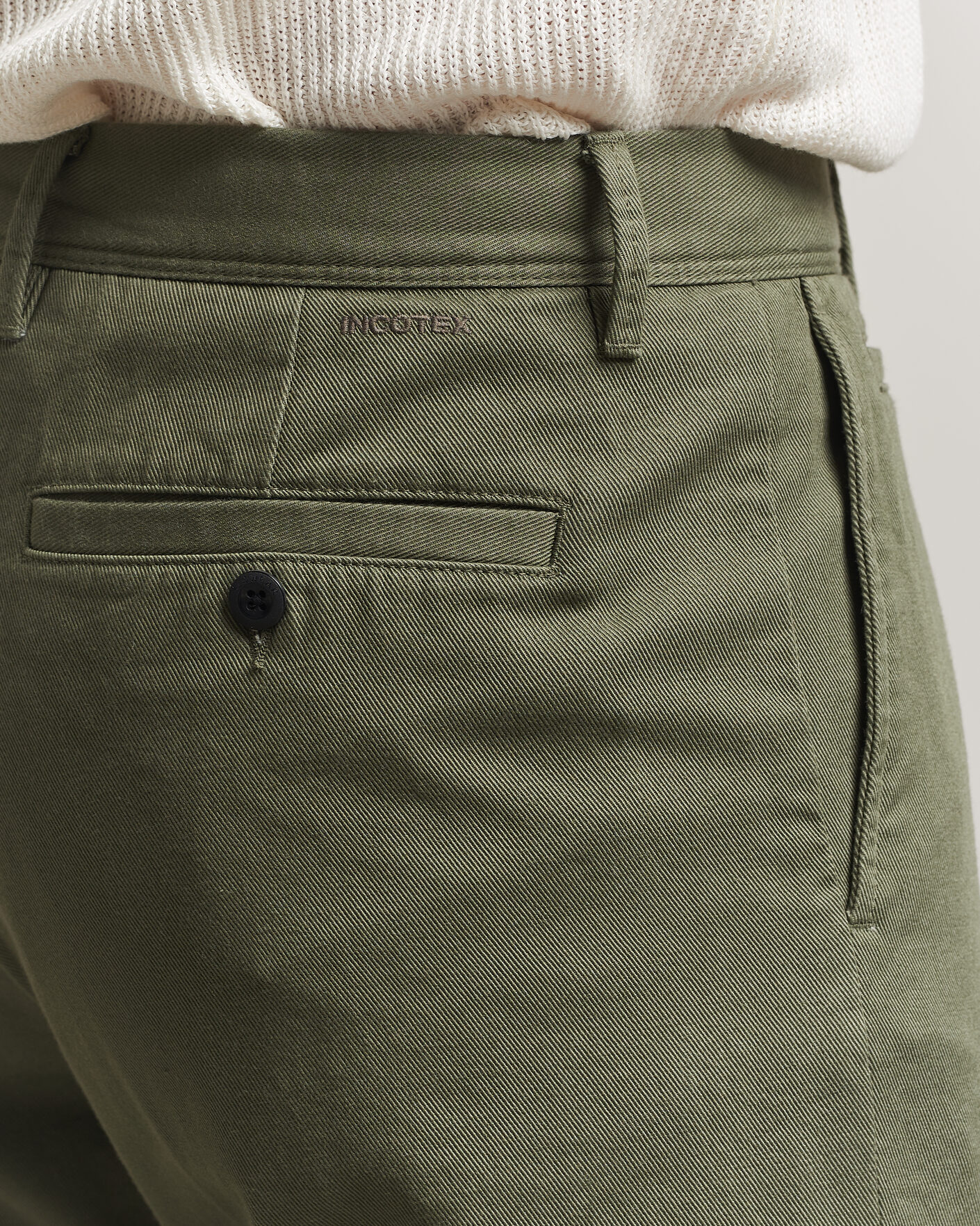 Hombres | Pantalones | Incotex | Regular Fit Uniform Cotton Slacks Military