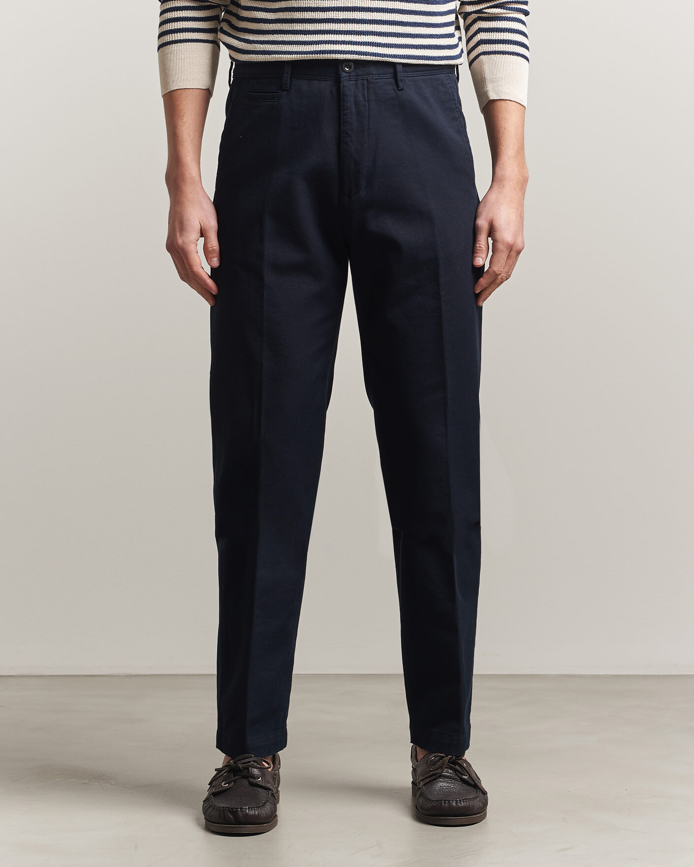 Hombres | Pantalones | Incotex | Regular Fit Uniform Cotton Slacks Navy