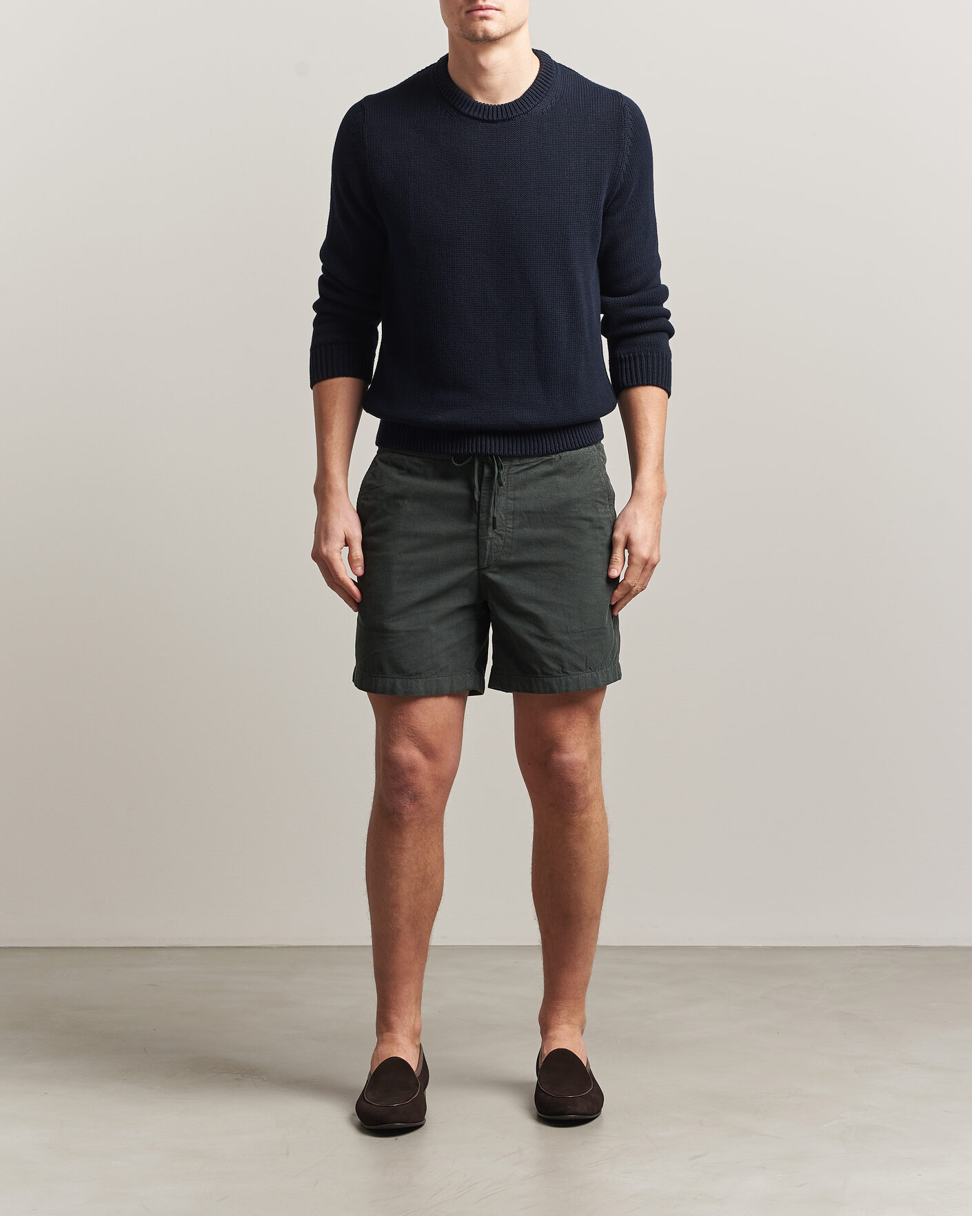 Hombres | Pantalones cortos | Incotex | Baby Corduroy Drawstring Shorts Dark Green