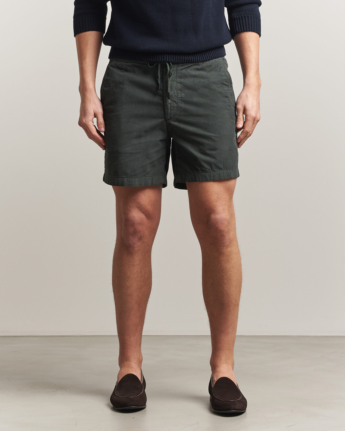 Hombres | Pantalones cortos | Incotex | Baby Corduroy Drawstring Shorts Dark Green