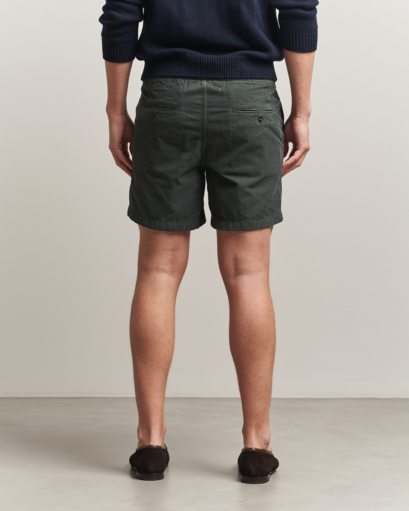 Hombres | Pantalones cortos | Incotex | Baby Corduroy Drawstring Shorts Dark Green