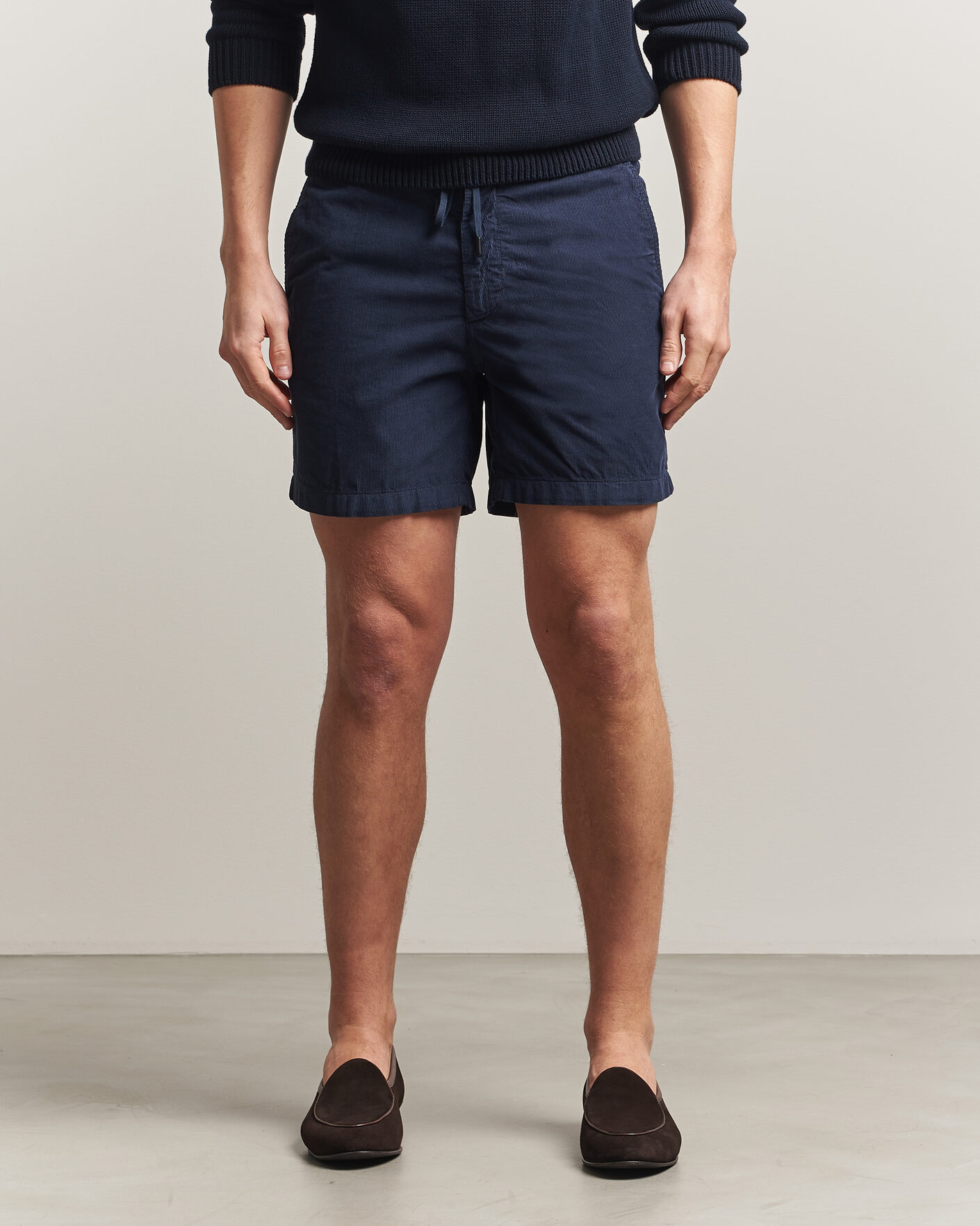 Hombres | Pantalones cortos | Incotex | Baby Corduroy Drawstring Shorts Navy