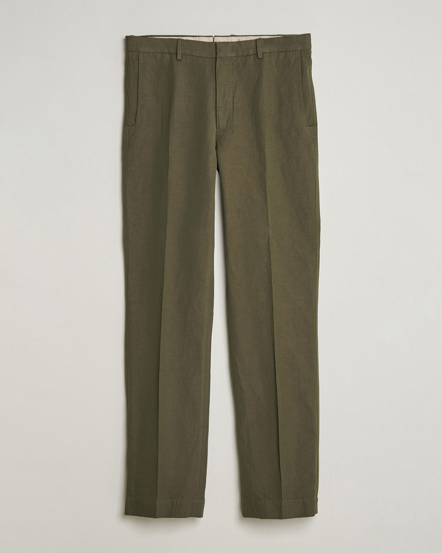 Hombres | Pantalones | Incotex | Regular Fit Cotton/Linen Drill Trousers Military