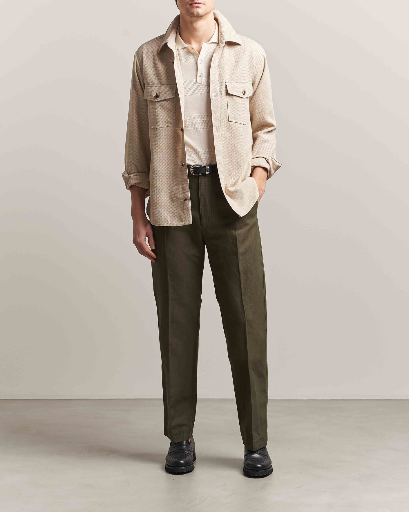 Hombres | Pantalones | Incotex | Regular Fit Cotton/Linen Drill Trousers Military