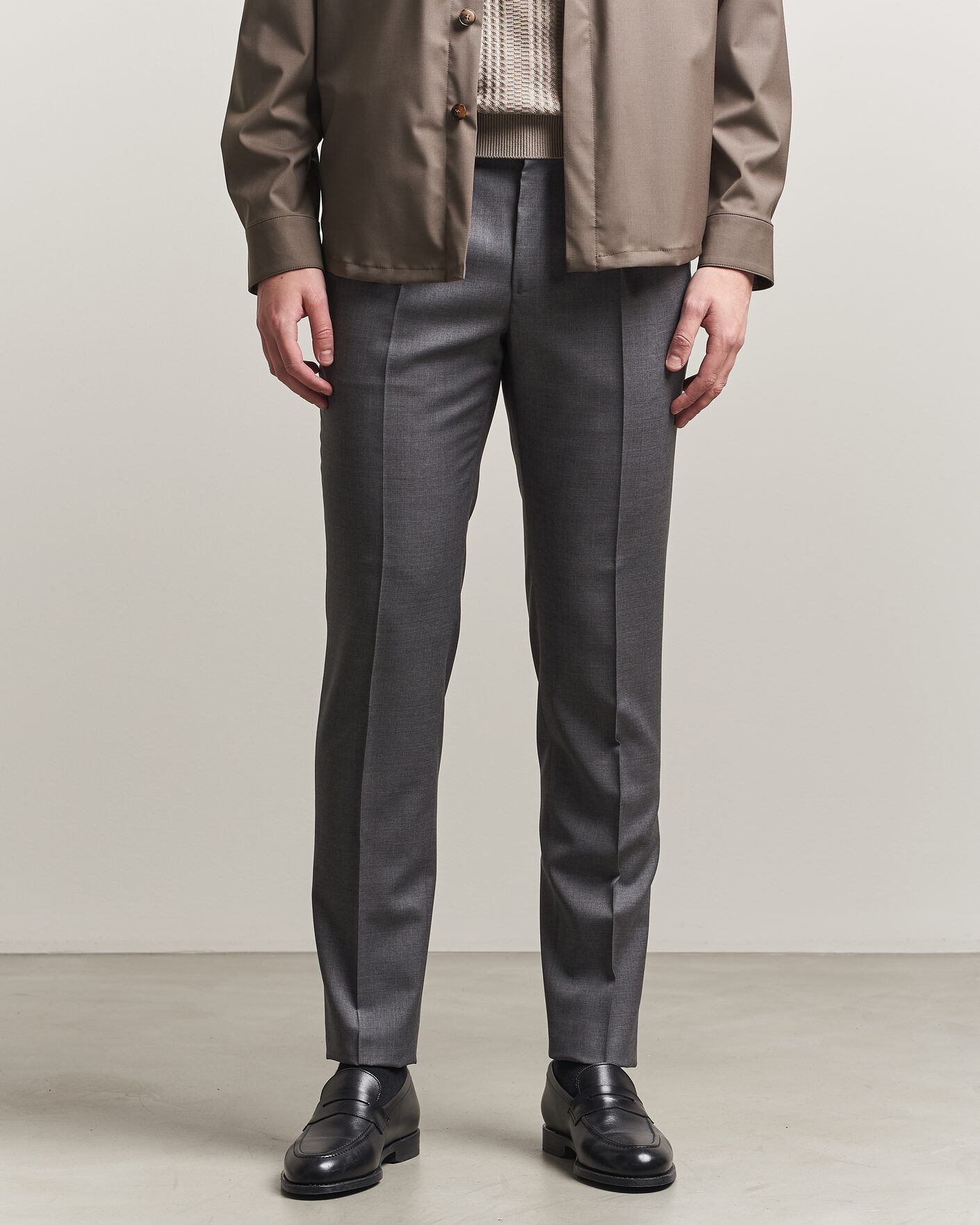 Hombres | Pantalones | Incotex | Regular Fit Super 100s Wool Pants Grey Melange