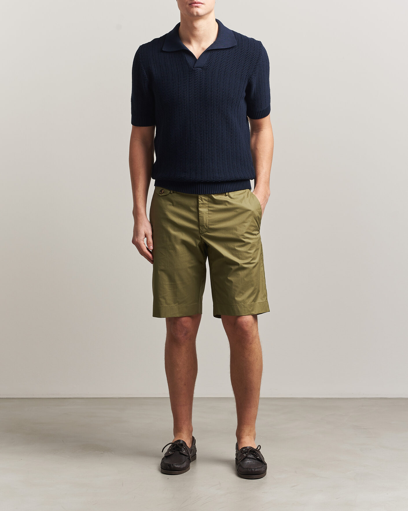 Hombres | Pantalones cortos | Incotex | Cotton Poplin Shorts Olive