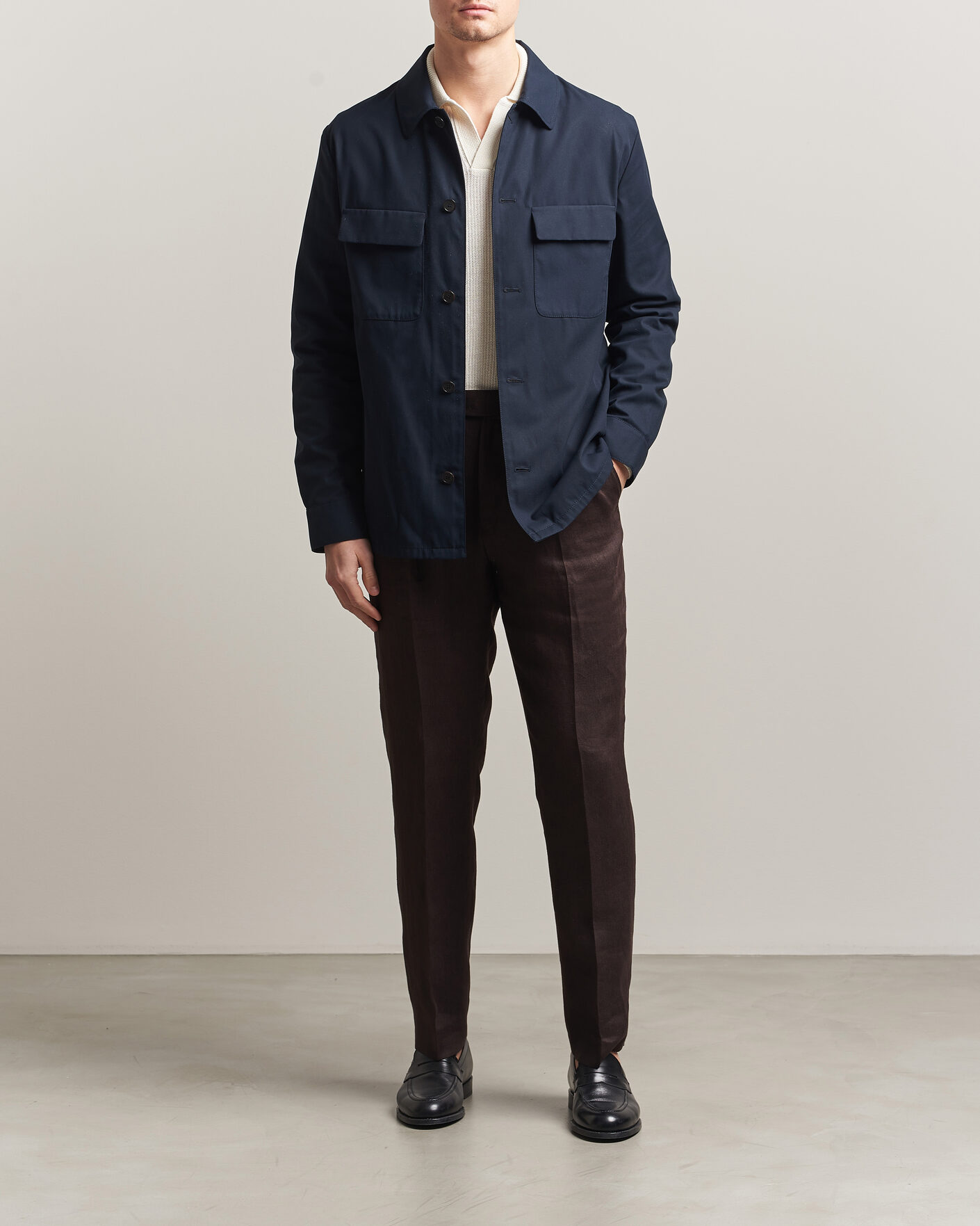 Hombres | Camisas | Incotex | Ice Cotton Twill Overshirt Navy