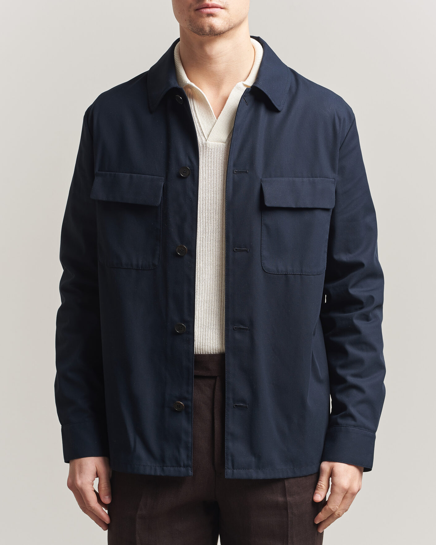 Hombres | Camisas | Incotex | Ice Cotton Twill Overshirt Navy