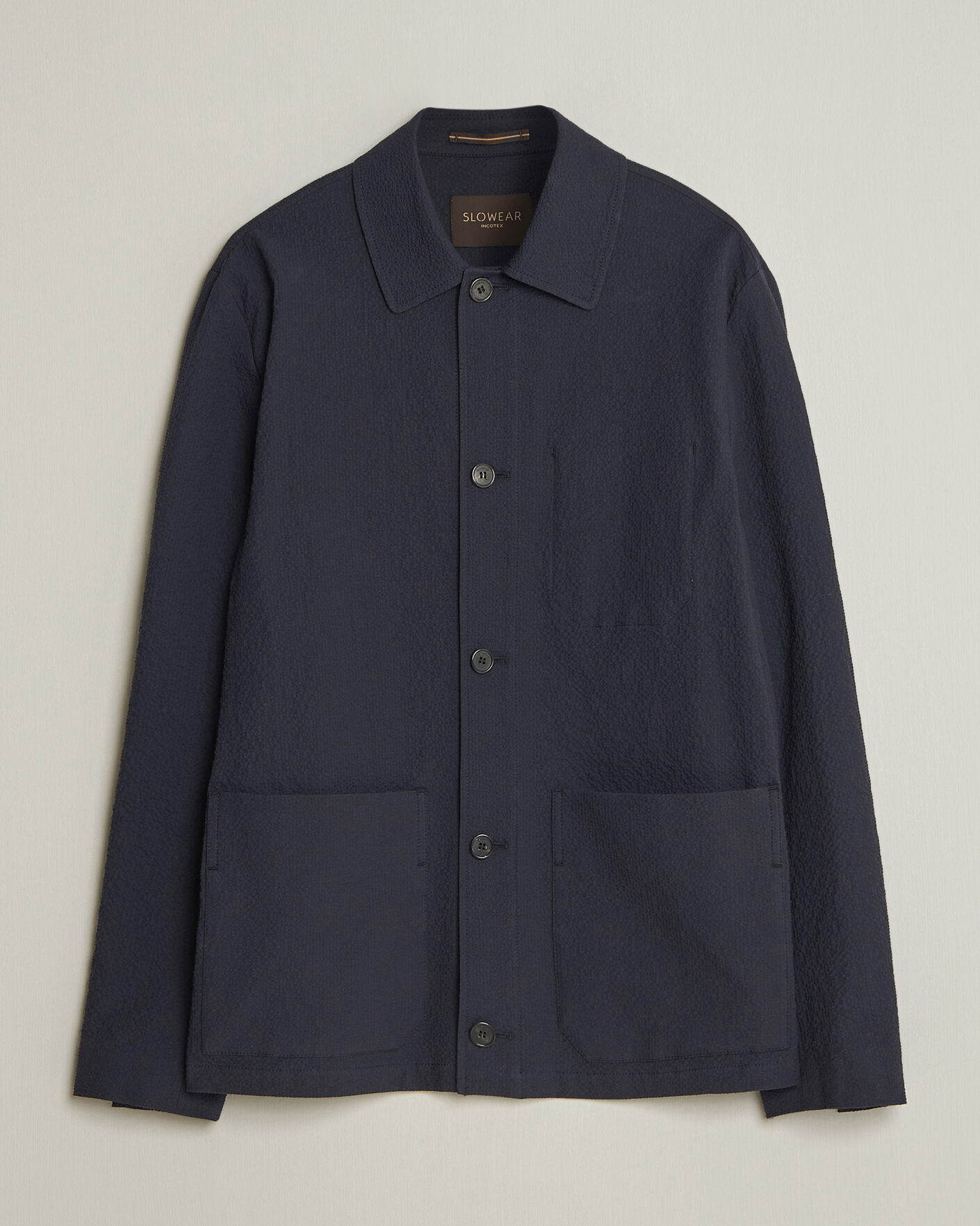 Hombres | Abrigos y chaquetas | Incotex | Seersucker Cotton/Silk Chore Jacket Navy