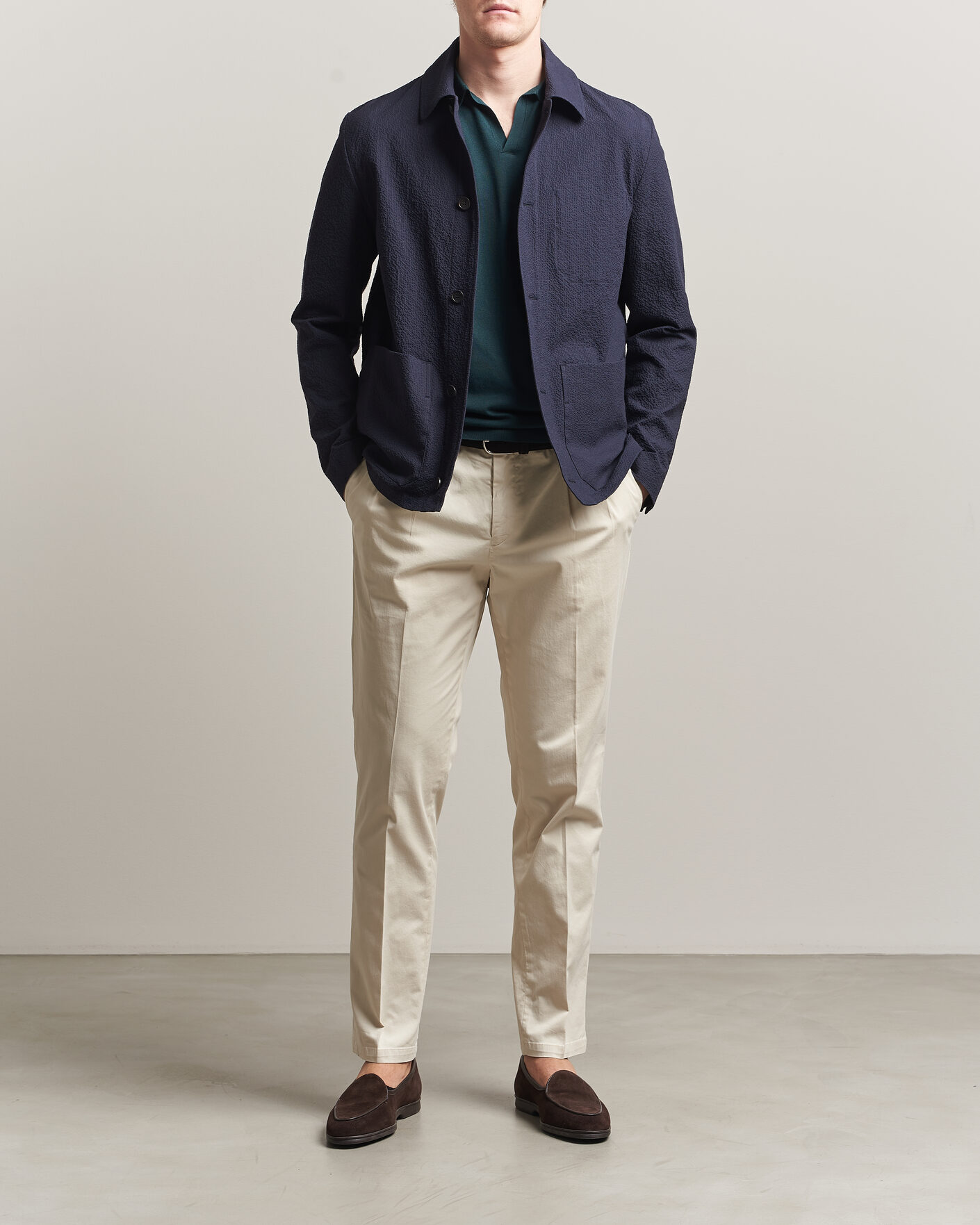 Hombres | Abrigos y chaquetas | Incotex | Seersucker Cotton/Silk Chore Jacket Navy
