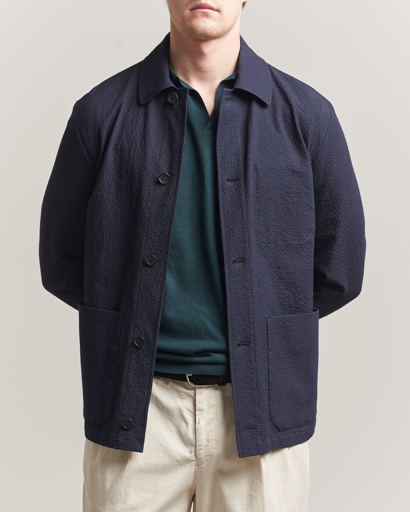 Hombres | Abrigos y chaquetas | Incotex | Seersucker Cotton/Silk Chore Jacket Navy