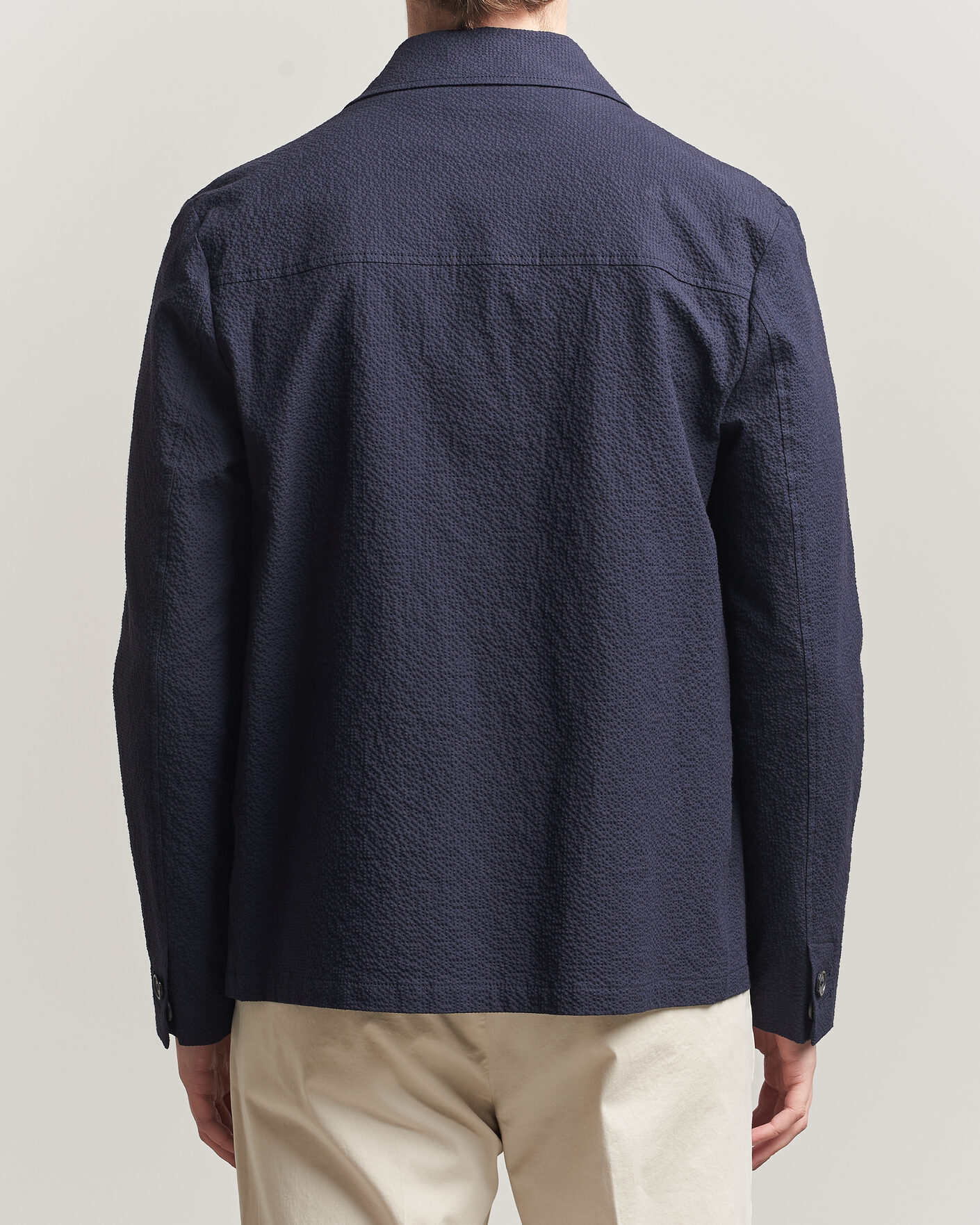 Hombres | Abrigos y chaquetas | Incotex | Seersucker Cotton/Silk Chore Jacket Navy
