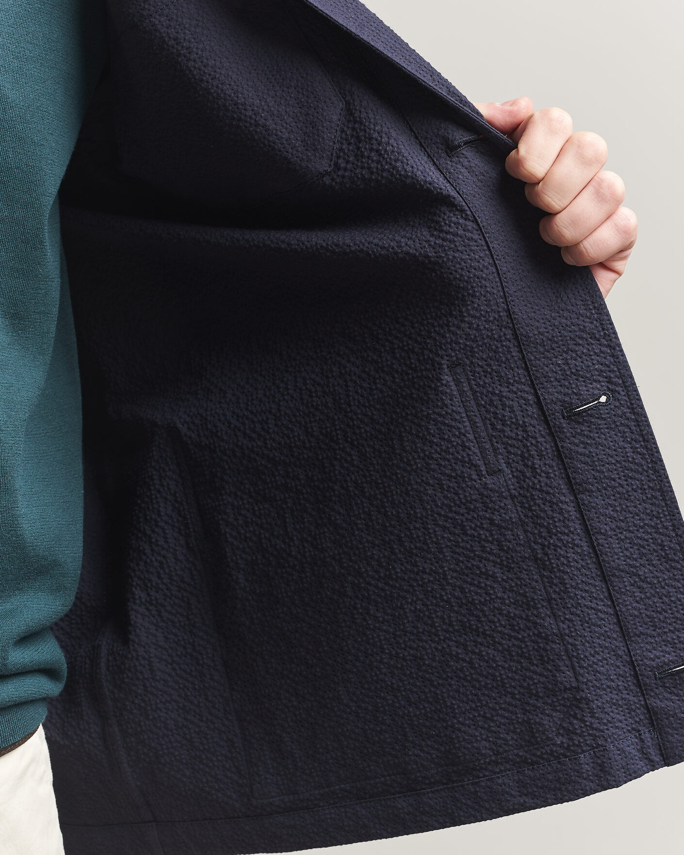 Hombres | Abrigos y chaquetas | Incotex | Seersucker Cotton/Silk Chore Jacket Navy