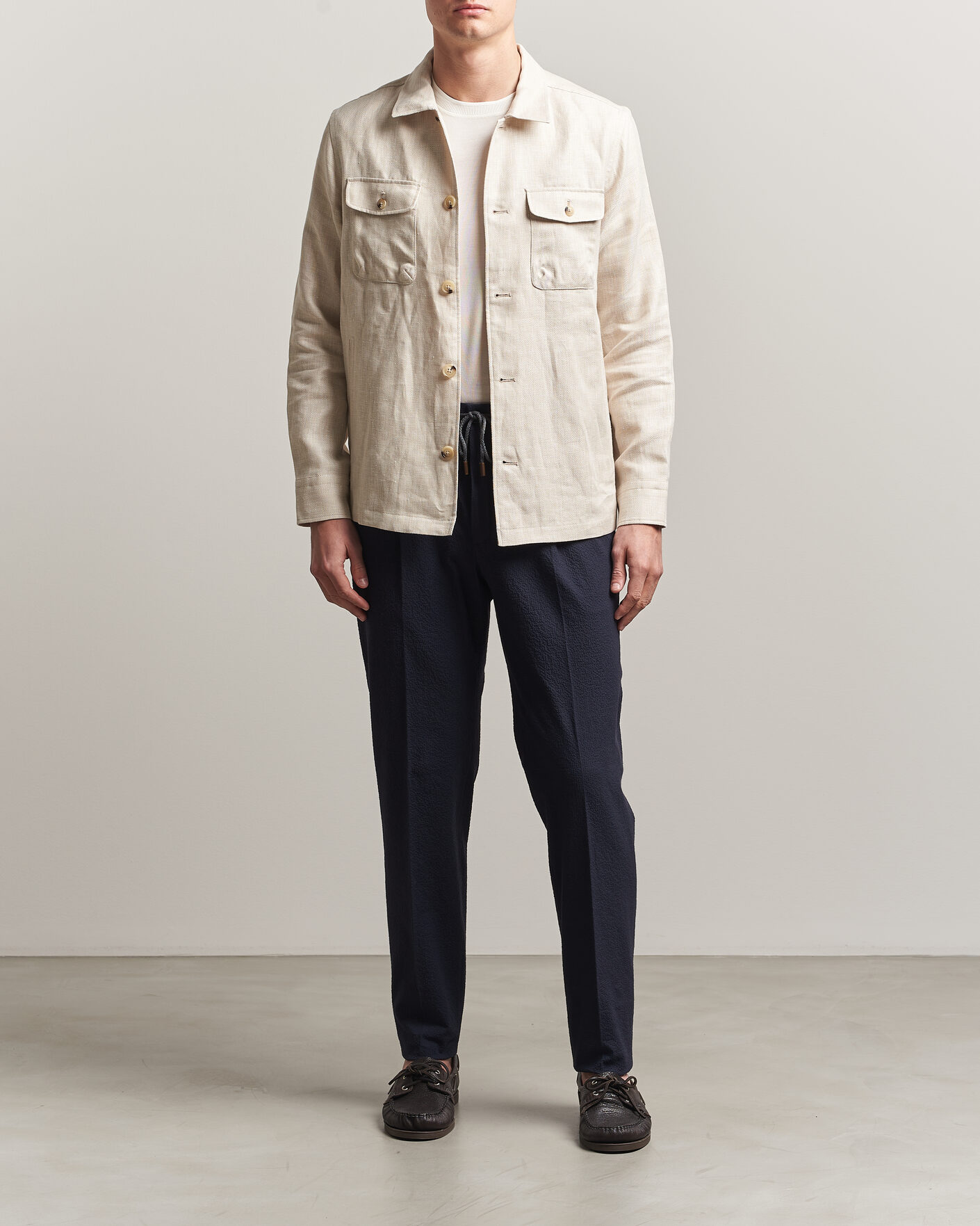 Hombres | Pantalones | Incotex | Tapered Fit Seersucker Pants Navy