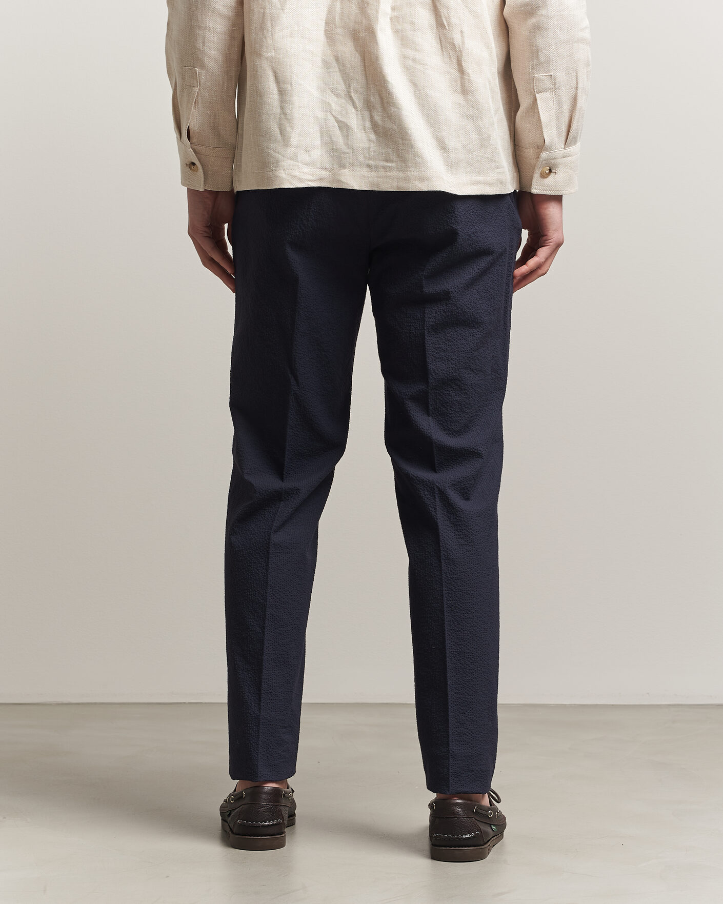 Hombres | Pantalones | Incotex | Tapered Fit Seersucker Pants Navy