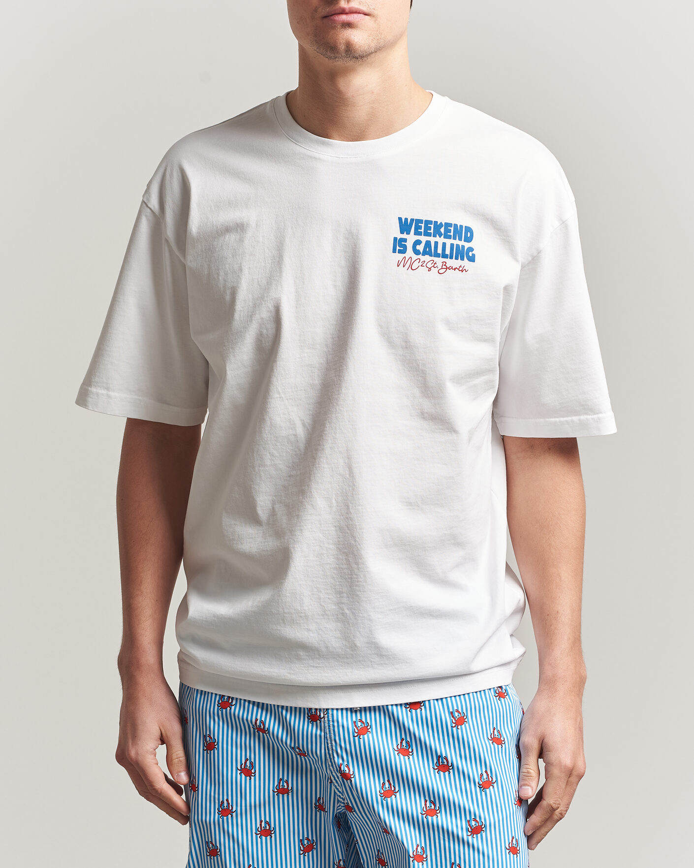 Hombres | Camisetas | MC2 Saint Barth | Back Printed Cotton T-Shirt Weekend Jet