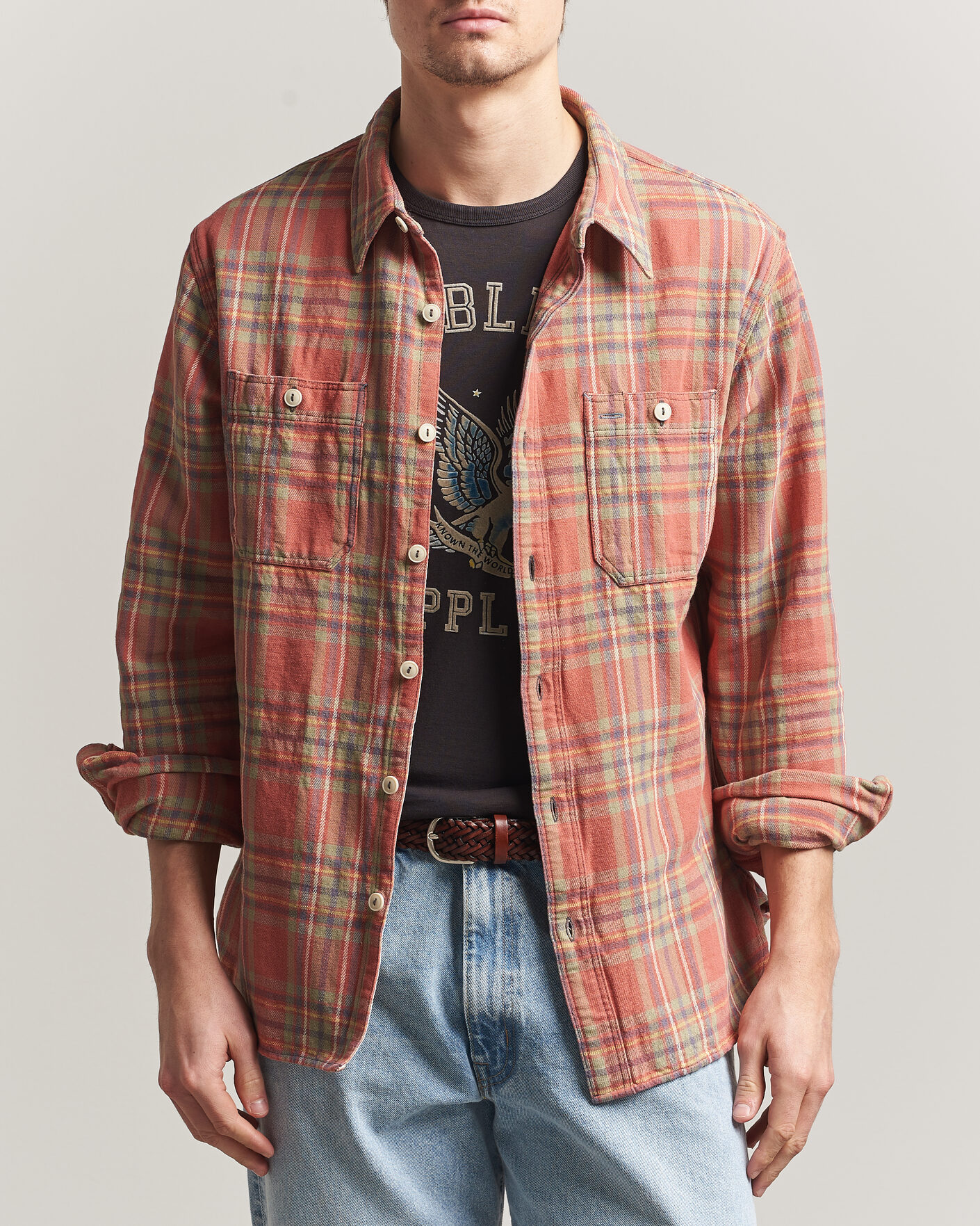 Hombres | Camisas | RRL | Cameron Double Pocket Shirt Red/Blue Check