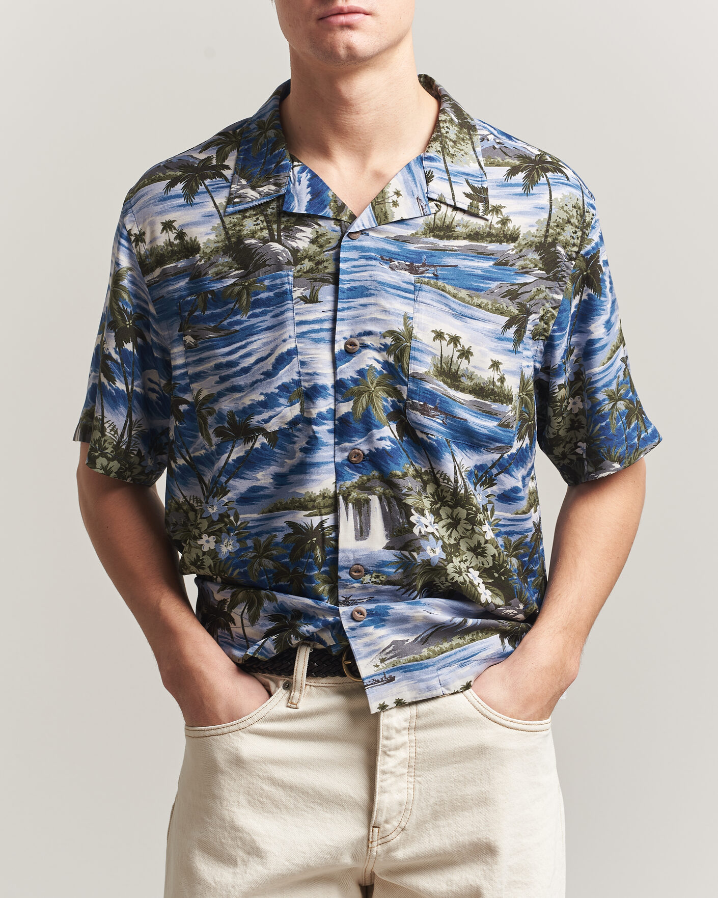 Hombres | Camisas | RRL | Printed Camp Shirt Blue
