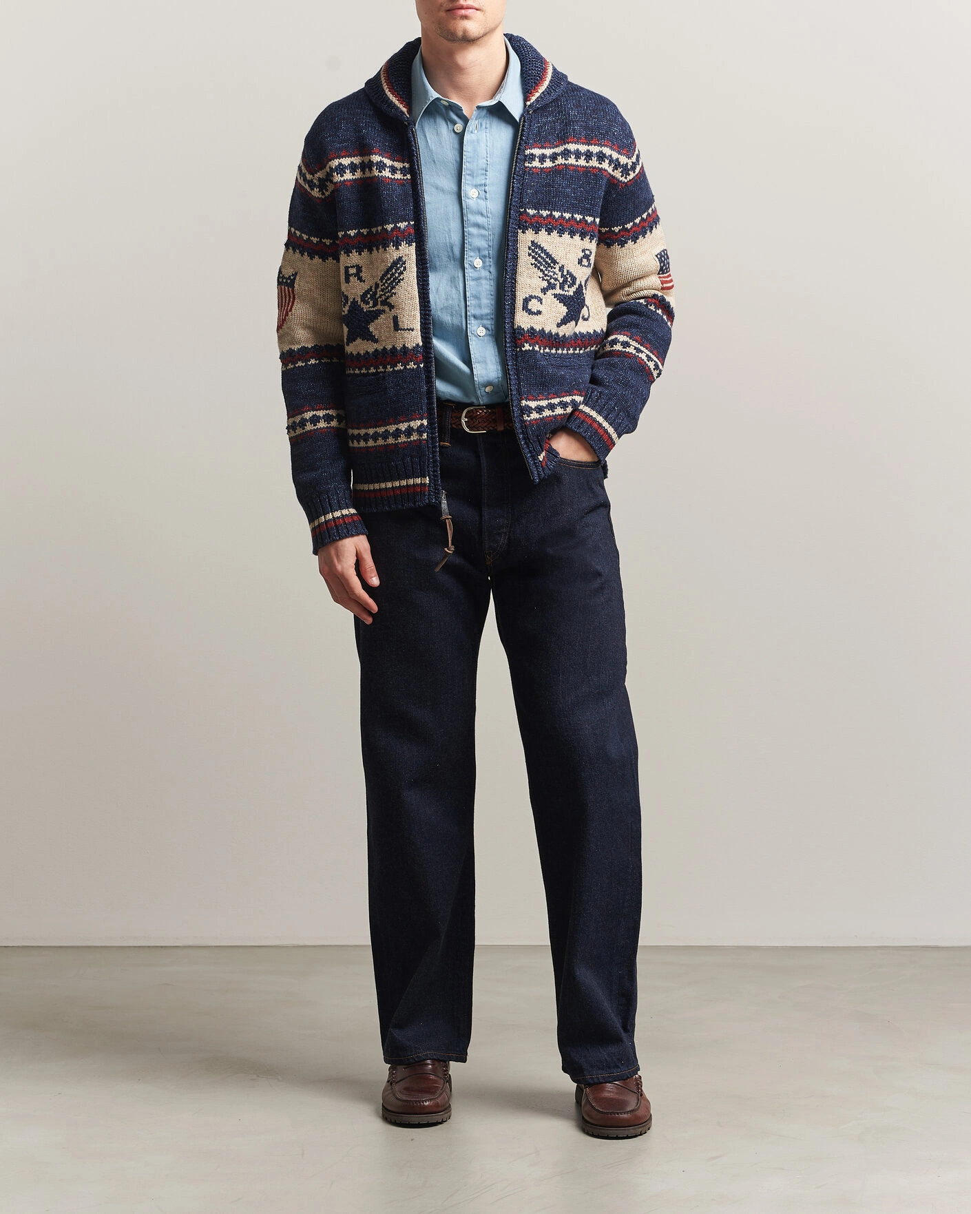 Hombres | Jerséis y prendas de punto | RRL | Jacquard Shawl Cardigan Indigo