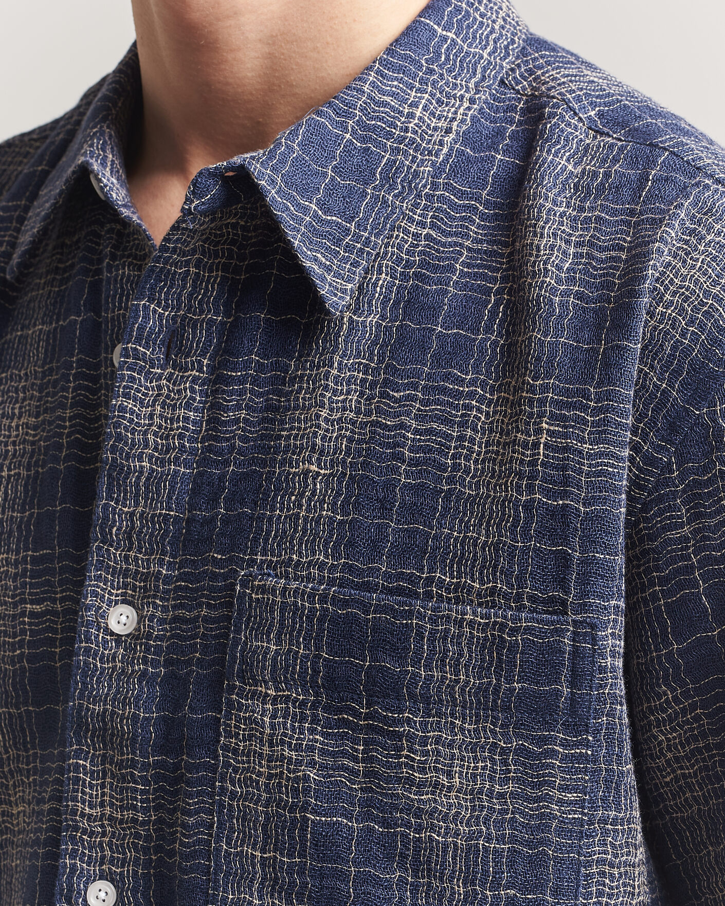 Hombres | Camisas | Palmes | Cotton/Linen Short Sleeve Shirt Navy Check
