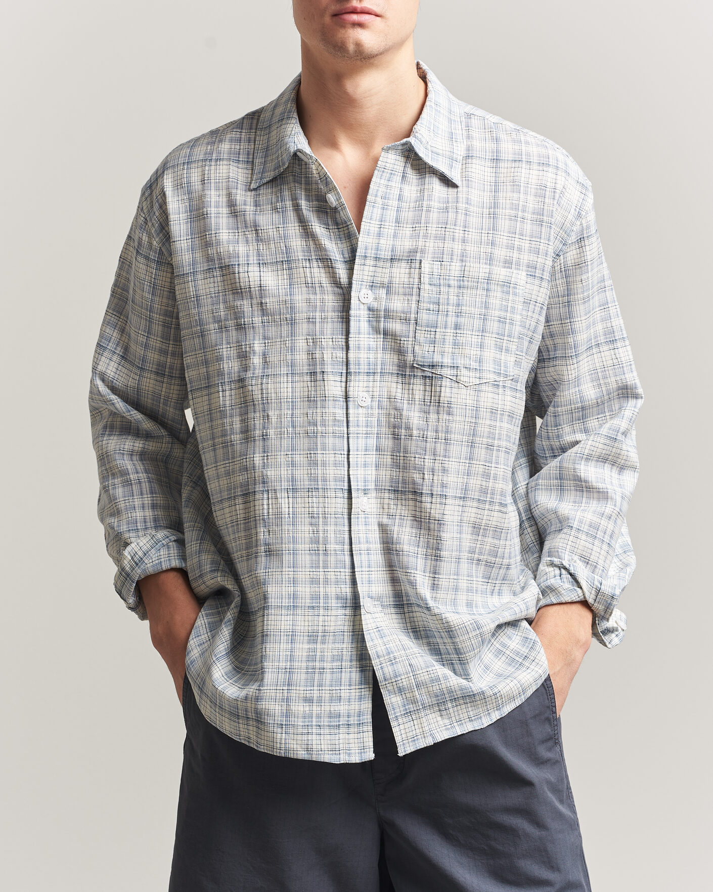 Hombres | Camisas | Palmes | Cotton/Linen Shirt Light Blue Check