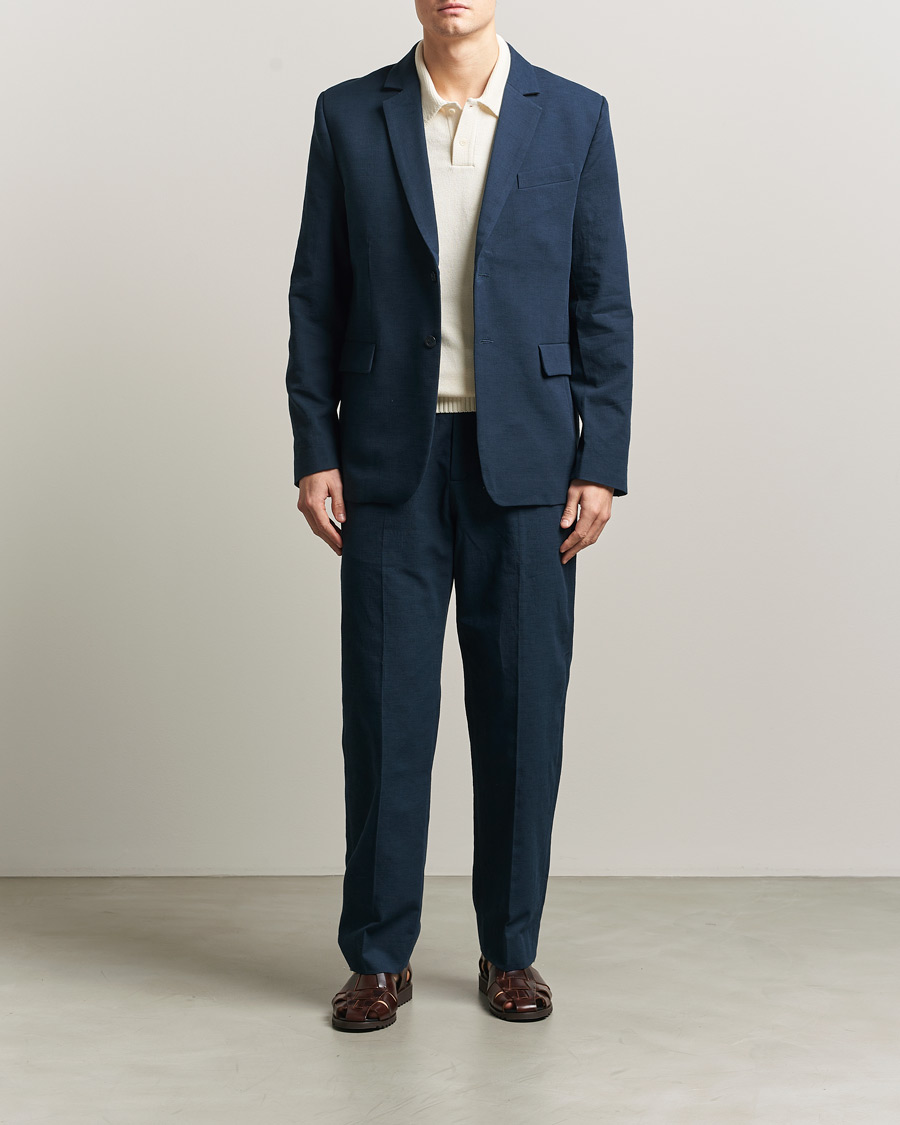 Hombres | Pantalones | Palmes | Pleated Cotton Trousers Navy