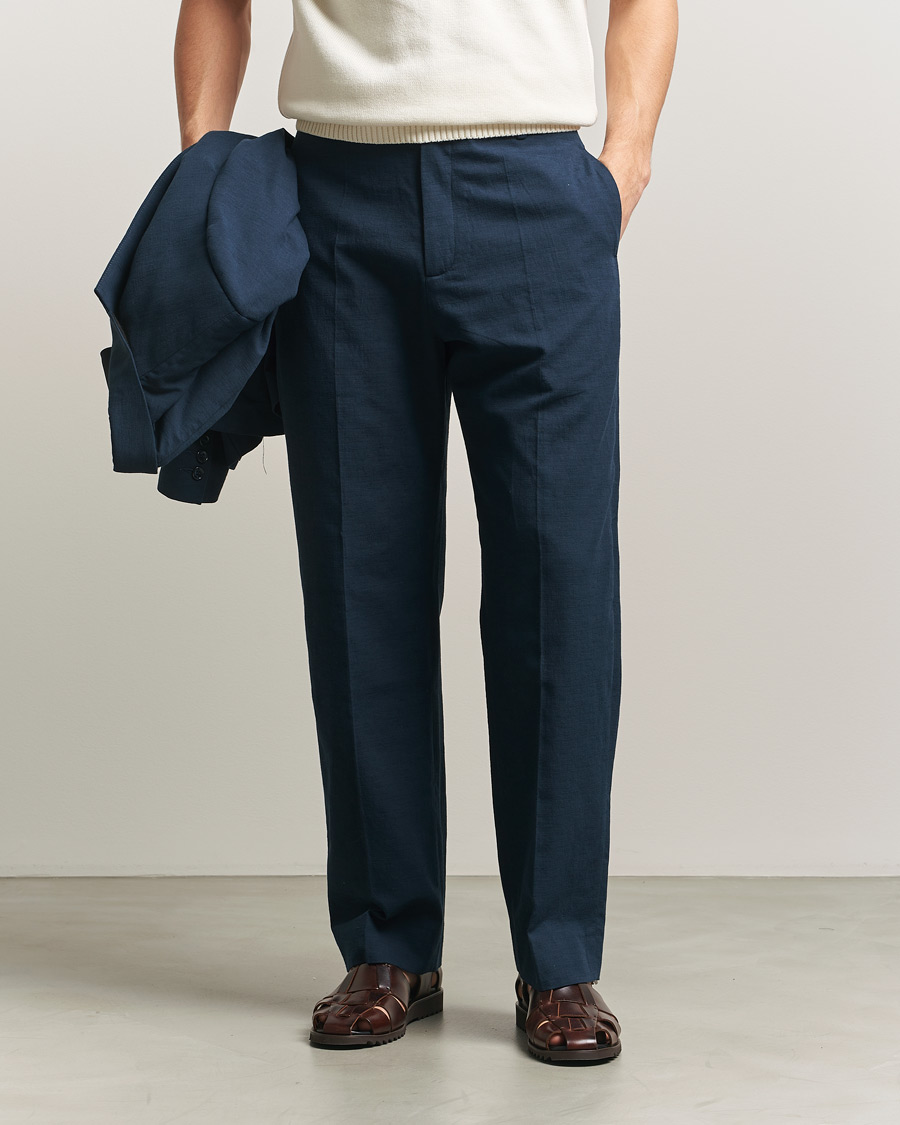 Hombres | Pantalones | Palmes | Pleated Cotton Trousers Navy