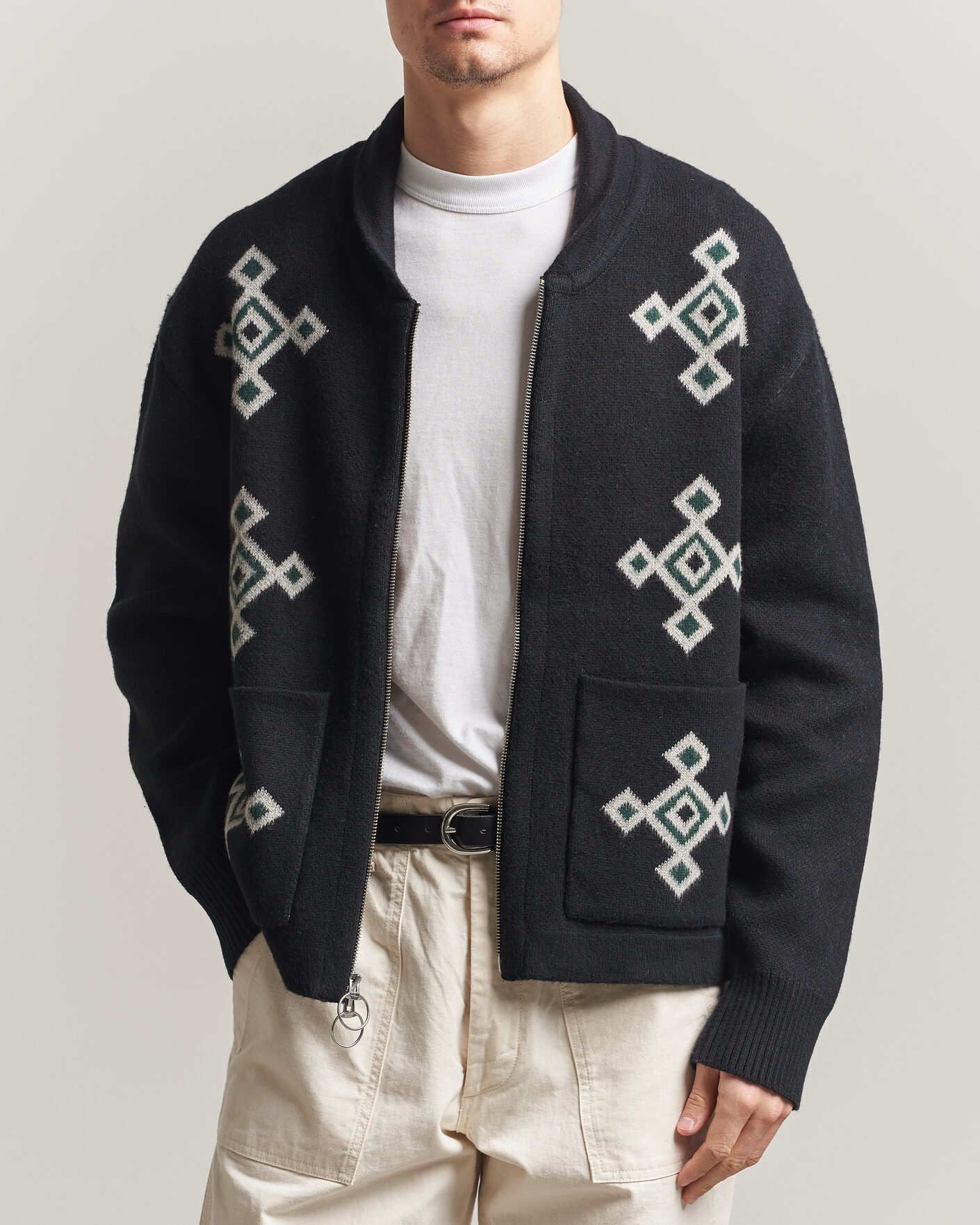 Hombres | Jerséis y prendas de punto | Pendleton | Jacquard Motif Zip Cardigan Midnight