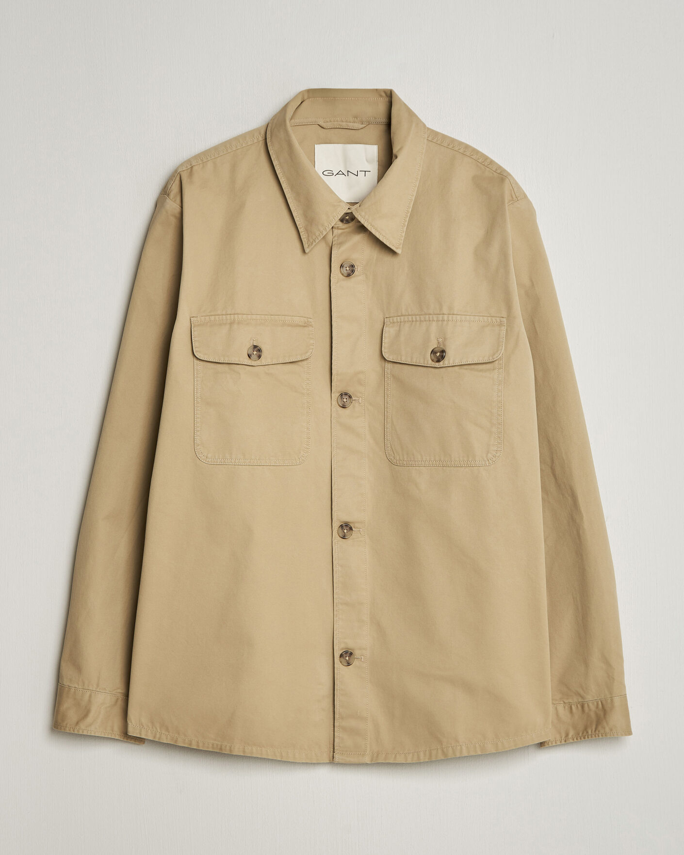 Hombres | Camisas | GANT | Regular Fit Cotton Twill Overshirt Woody Beige