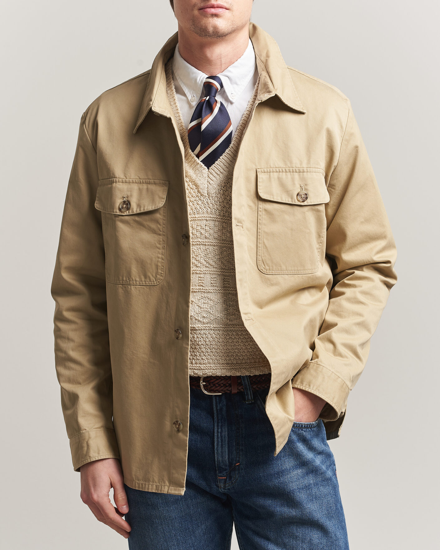 Hombres | Camisas | Gant | Regular Fit Cotton Twill Overshirt Woody Beige