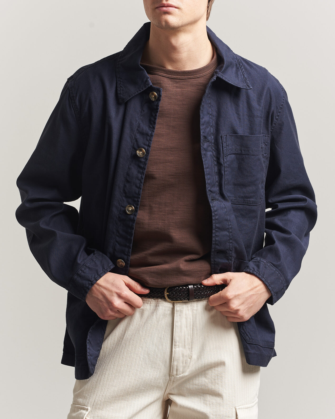 Hombres | Camisas | GANT | Regular Fit Cotton/Linen Overshirt Evening Blue