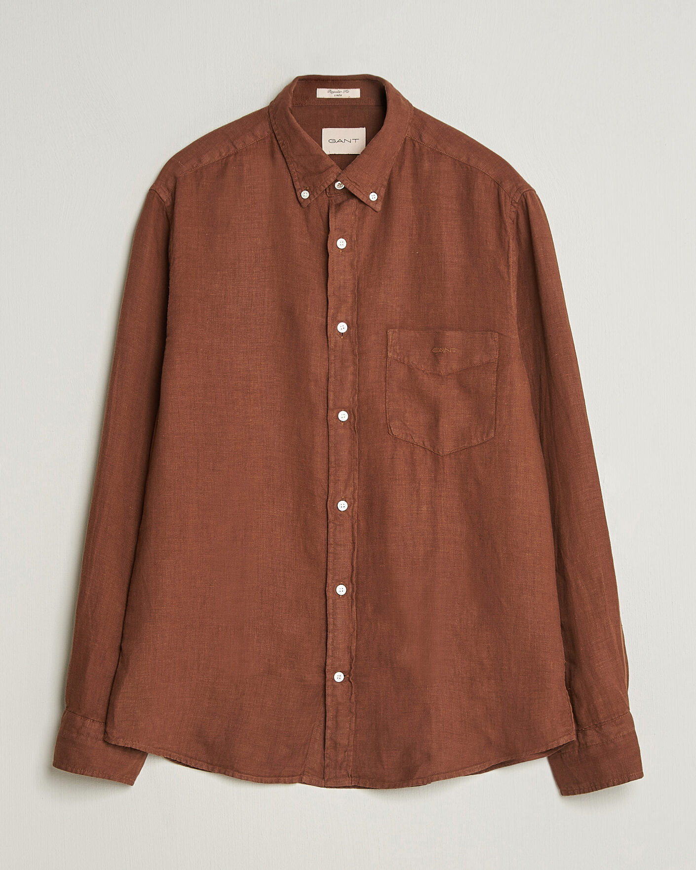 Hombres | Camisas | Gant | Regular Fit Garment Dyed Linen Shirt Mahogany Brown