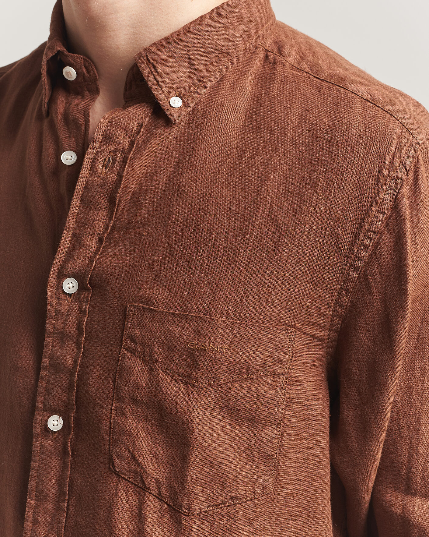 Hombres | Camisas | Gant | Regular Fit Garment Dyed Linen Shirt Mahogany Brown
